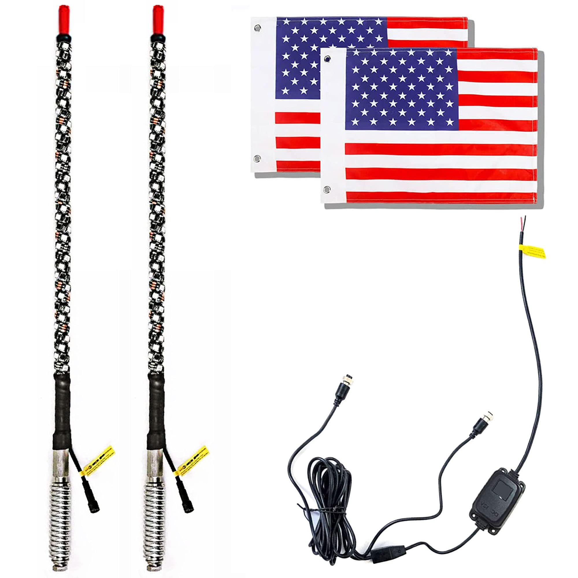 2PC 3FT RGB LED Whip Lights with APP Control - 360° Spiraling Rising Dancing Dreamcolor Flag for UTV, ATV, Off-Road, Sand Buggy & Dune RZ | Perfect for Night Rides, Off-Road Racing & Desert Adventures