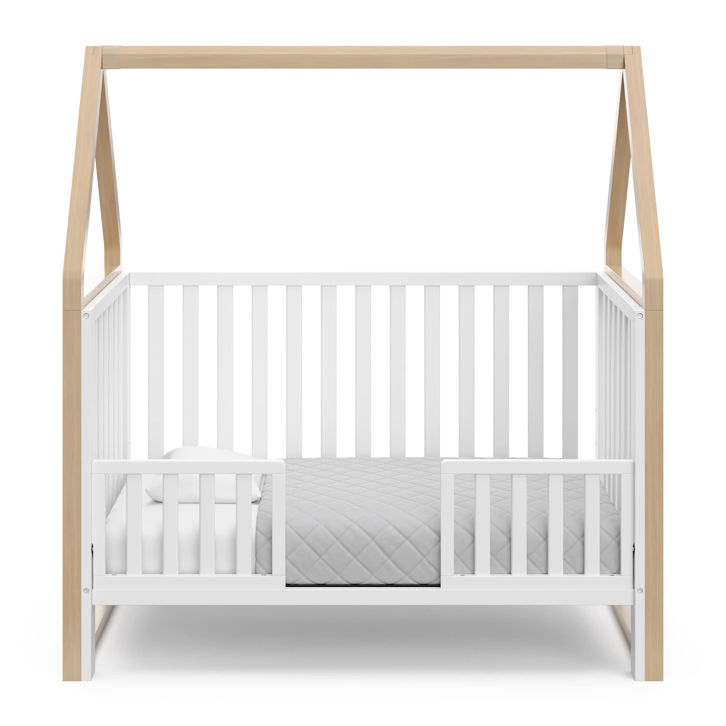 Storkcraft Orchard 5-in-1 Convertible Crib (White with Driftwood) – GREENGUARD Gold Certified Baby Crib | Converts to Toddler Bed, Daybed & Full Bed | Safe Nursery Furniture for Newborns & Toddlers | Perfect for Modern Nurseries & Small Bedrooms