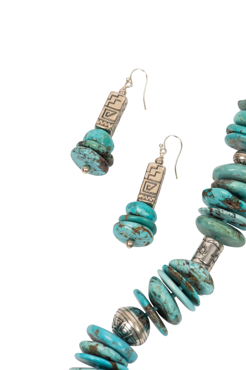 Navajo Turquoise Disc Necklace Set - Handmade Sterling Silver Jewelry with Genuine Stone | Perfect for Boho Fashion, Gift Giving & Special Occasions