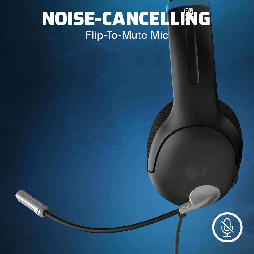 PDP Gaming AIRLITE Stereo Gaming Headset with Noise Cancelling Mic for Nintendo Switch/Lite/OLED - Lightweight Wired Headphones with Soft Ear Cushions (Moonlight Black/Blue) - Perfect for Gaming, Streaming & Online Classes