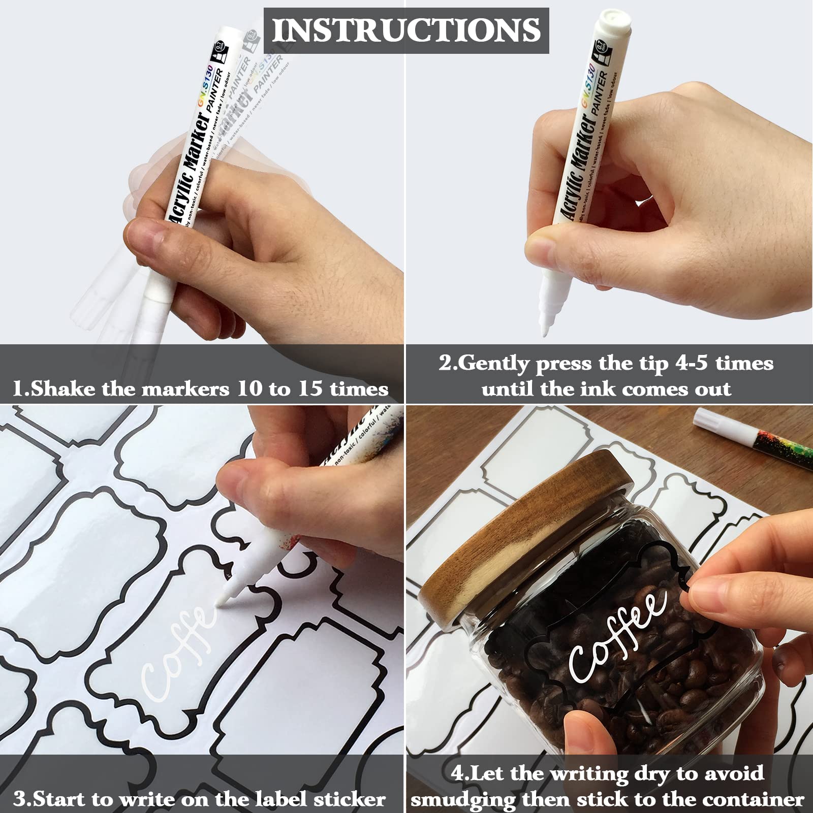 138 Clear Waterproof Removable Write-on Sticker Labels with Black Border for Kitchen Pantry Organization - Spice Jars, Condiment Containers, Flour & Sugar Canisters - Includes 2 Free Markers (Perfect for Home Kitchen Storage & Meal Prep)