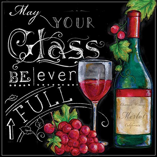 Chalkboard-Style Kitchen Wine Signs - Set of 4 White Framed 12x12 Inch Wall Art Prints for Home Decor - Ready to Hang - Perfect for Dining Room, Bar, or Wine Cellar Décor