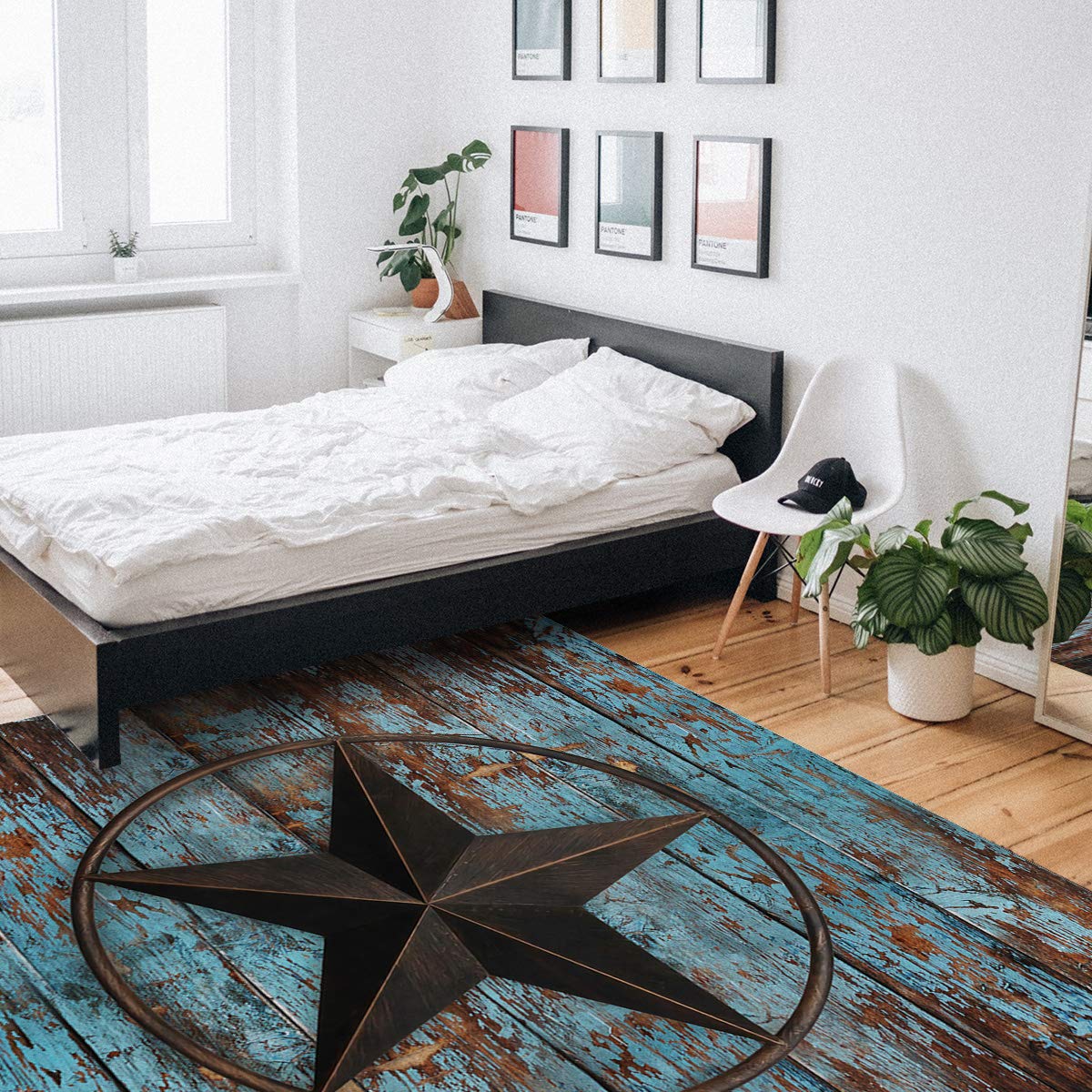 4' x 6' Large Area Rugs - Soft Throw Carpet for Nursery, Kids Room & Living Room | Western Star Wooden Rustic Distressed Country Design | Non-Slip Floor Cover for Bedroom, Kitchen & High Traffic Areas | Easy to Clean Modern Home Decor Rug
