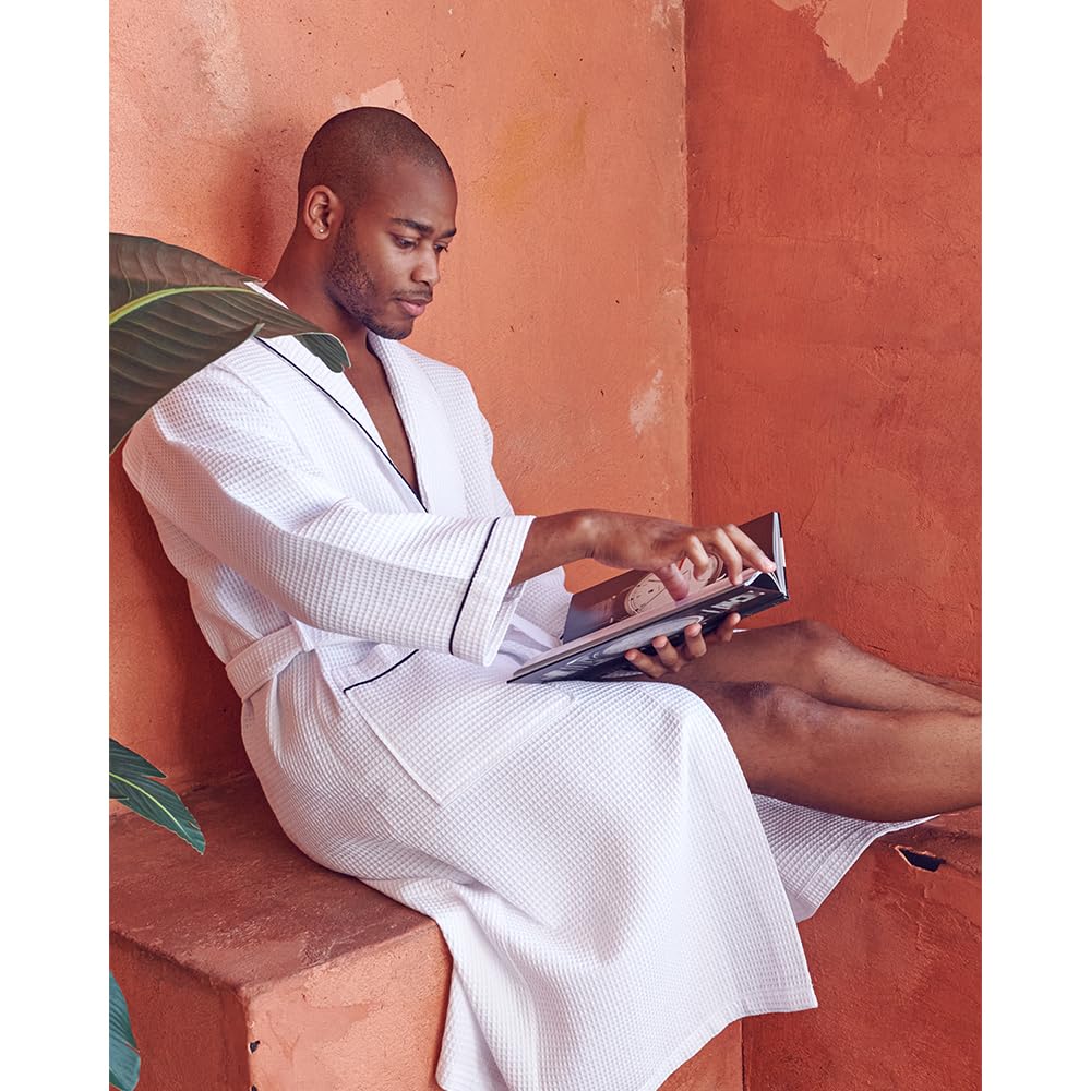 Premium Men's Cotton Waffle Bathrobe - Ultra Soft SPA Robe for Relaxation & Lounge Wear - Perfect for Home, Spa, and Hotel Use