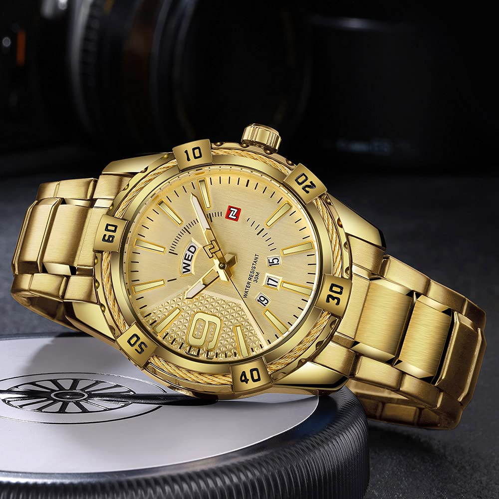 Luxury Men's Analog Day Date Quartz Watch - Waterproof Stainless Steel Business Wristwatch for Men | Perfect for Office, Formal Events & Everyday Wear