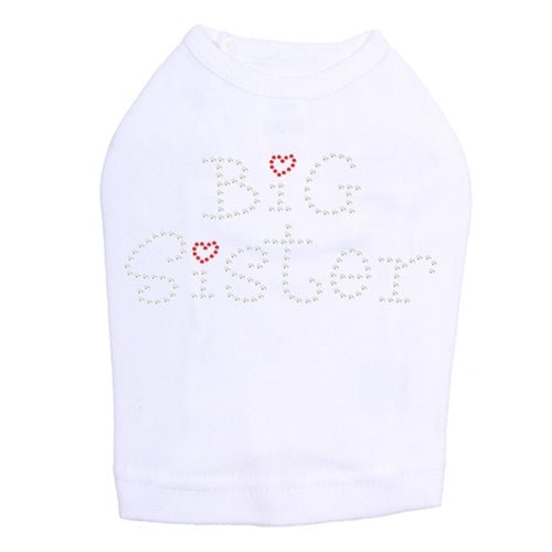 Big Sister with Red Heart Rhinestone Dog Tank Top - Cute Pet Clothes for Small Dogs - Perfect for Birthday Parties & Family Photos