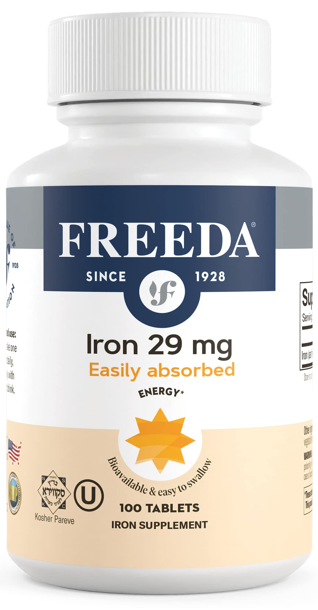 Freeda Iron Supplement - Ferrous Fumarate Iron Tablets for Energy & Anemia Support | Vegan, Gluten-Free Iron Pills for Women & Men | Boost Energy Levels & Improve Blood Health