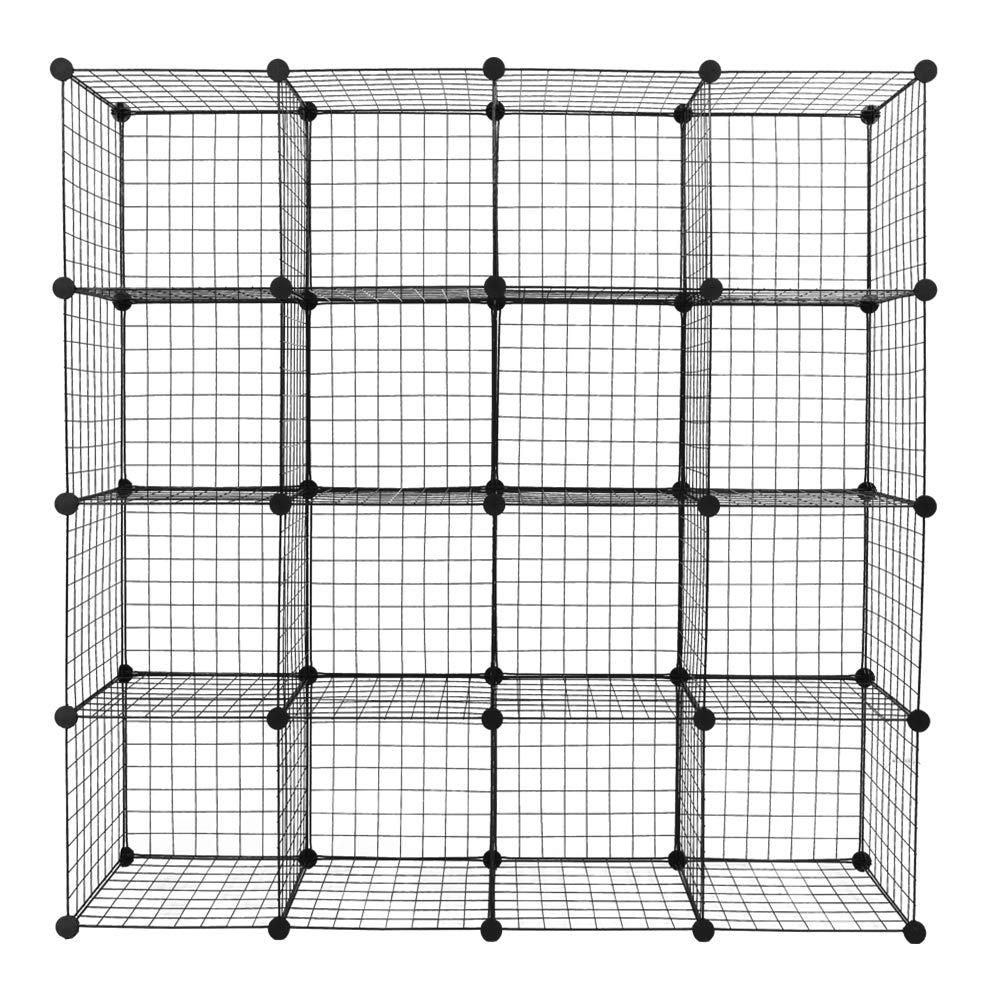 16 Cube Metal Wire Storage Organizer - DIY Closet Cabinet & Modular Shelving Grids, Wire Mesh Shelves & Rack (Black 16 Cube) - Perfect for Bedroom, Closet, Pantry & Garage Organization