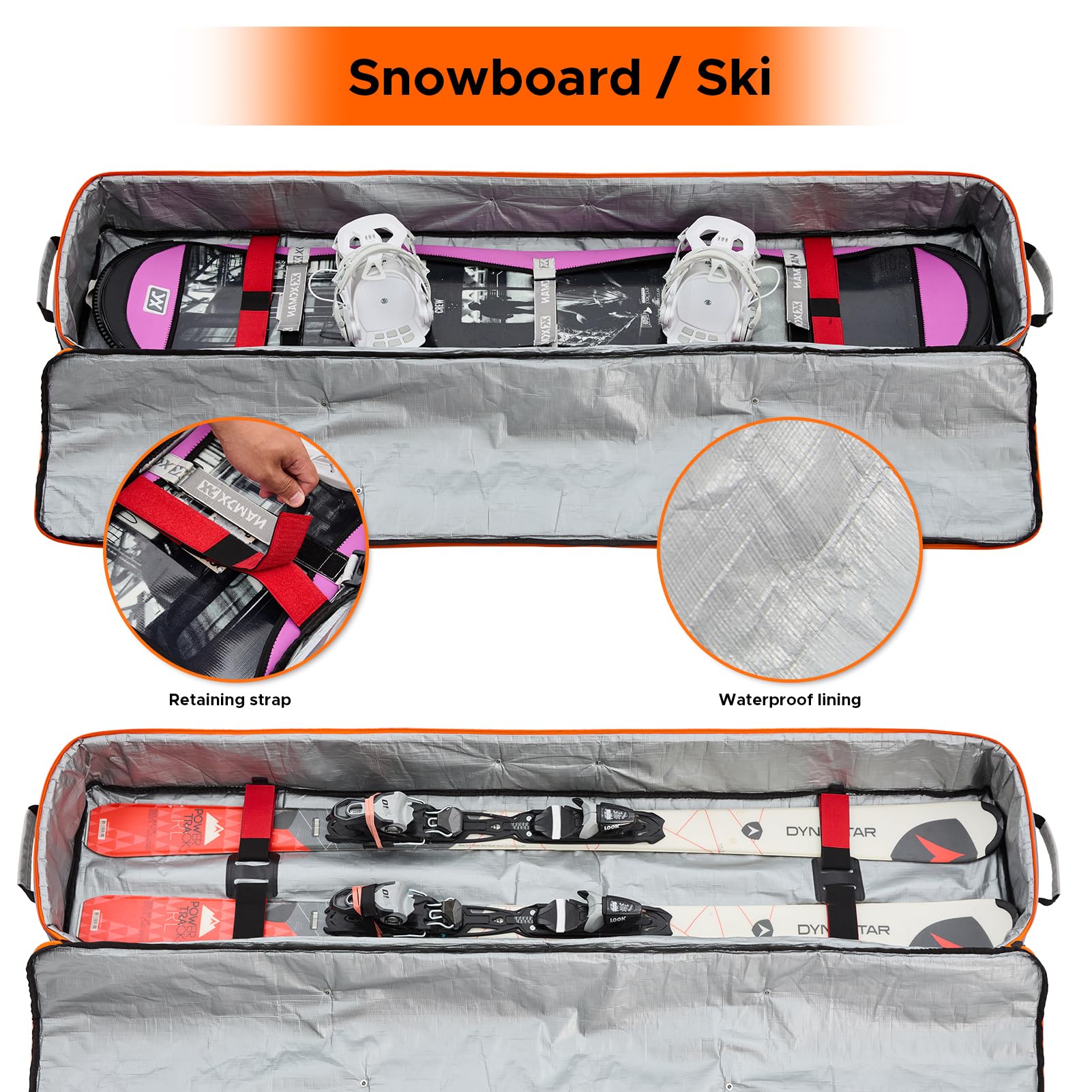 XCMAN Waterproof Padded Snowboard Bag for Air Travel - Heavy Duty Ski & Snowboarding Gear Bag for Boots, Bindings & Accessories | Perfect for Winter Sports, Ski Trips & Mountain Vacations