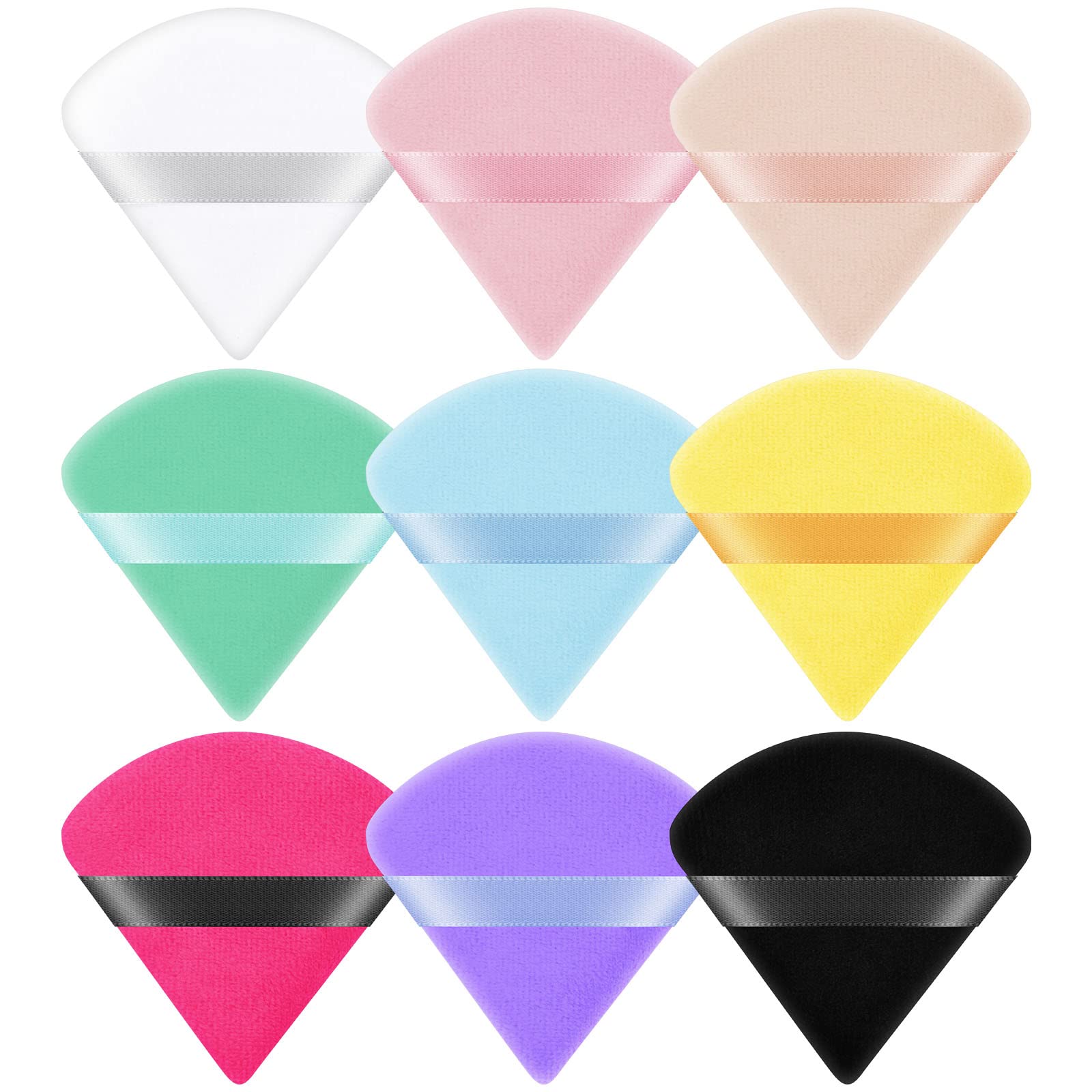 Ainiv 9PCS Premium Cotton Powder Puffs - 2.76 Inch Soft Triangle Wedge Makeup Sponge for Loose Powder, Mineral Powder & Body Powder | Velour Cosmetic Foundation Blender | Perfect for Professional Makeup & Travel Touch-Ups