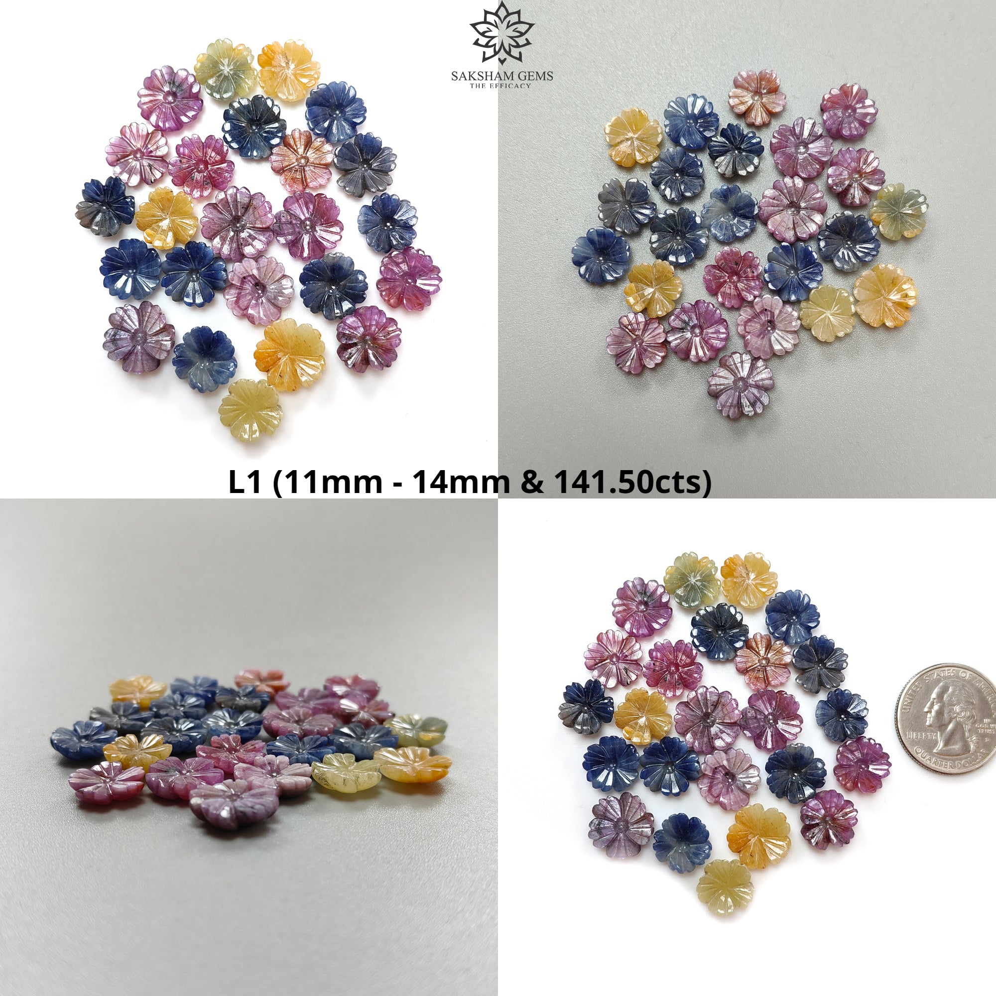 100% Natural Multi Sapphire Gemstone Flower Carving - Hand Carved Jewelry Making Supplies for Necklaces, Rings & DIY Crafts | Perfect for Bohemian Style Accessories & Gift Giving