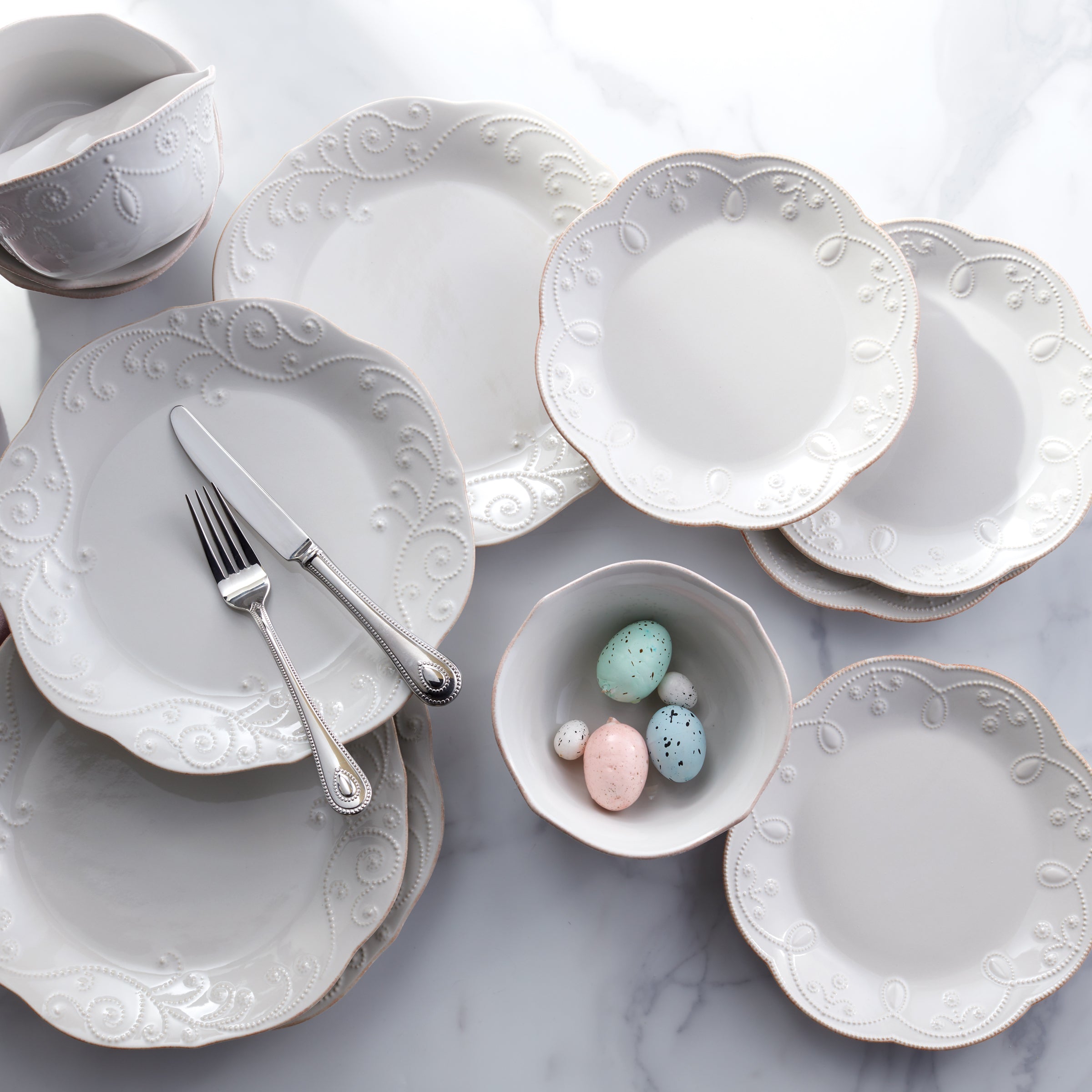 French Pearl White 12-Piece Dinnerware Set - Elegant Porcelain Tableware for Formal Dining, Dinner Parties & Special Occasions