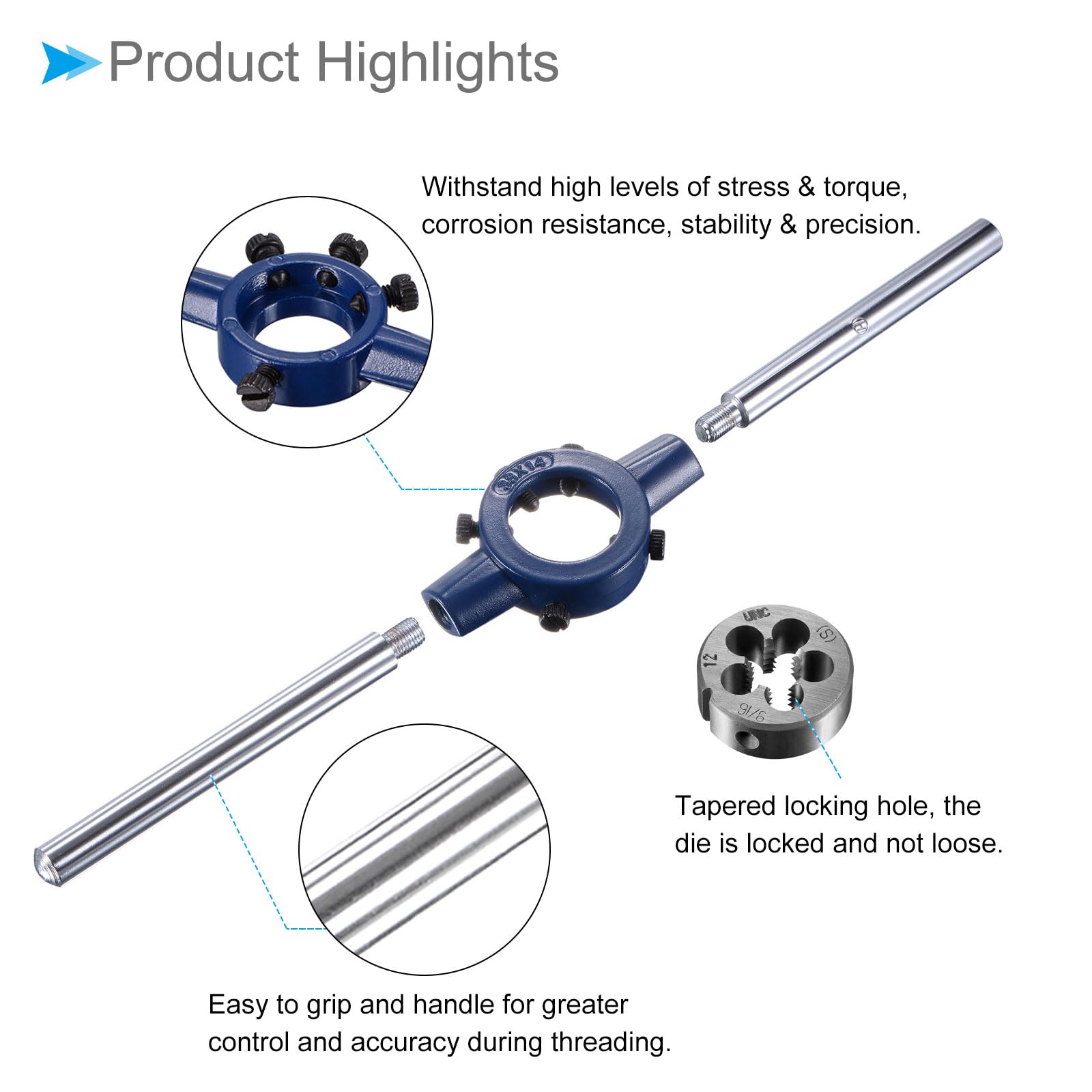 9/16-12 UNC Thread Die Handle Set with 26mm-38mm OD / M12-M16 Die Wrench Tool Kit for Threading and Repairing - Perfect for Plumbing, Automotive, and Metalworking Projects