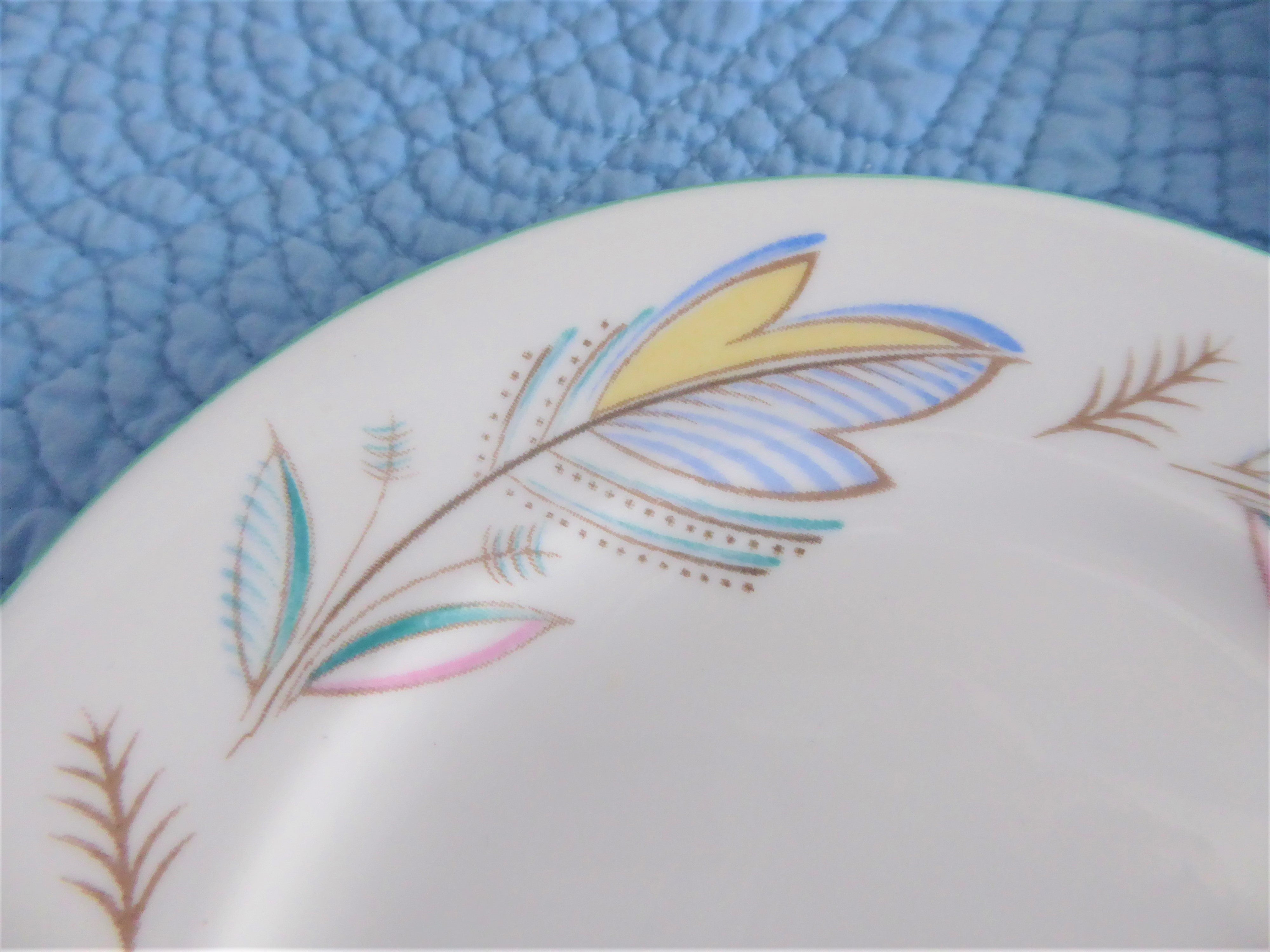 Vintage Shelley China Plate Pair - Caprice Green Trim, 6 Inch Bread & Side Plates, 1960s Retro Tea Party Set for Cake, Desserts & Elegant Dining