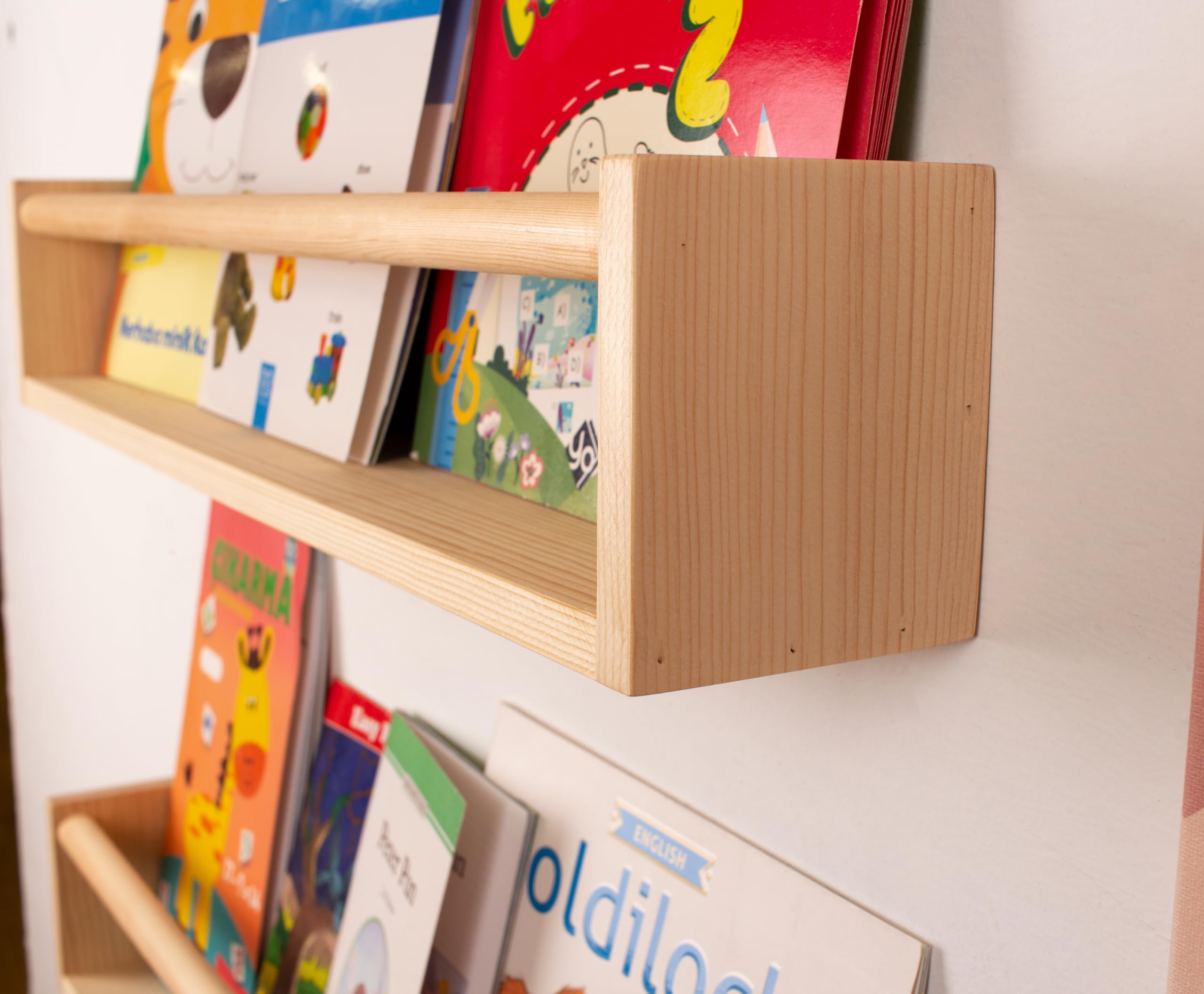 Natural Wood Floating Wall Shelves - 24 Inch 2 Pack for Nursery, Kids Room, Kitchen Spice Rack & Living Room Decor | Space-Saving Bookshelves & Stylish Storage Solution for Home Organization