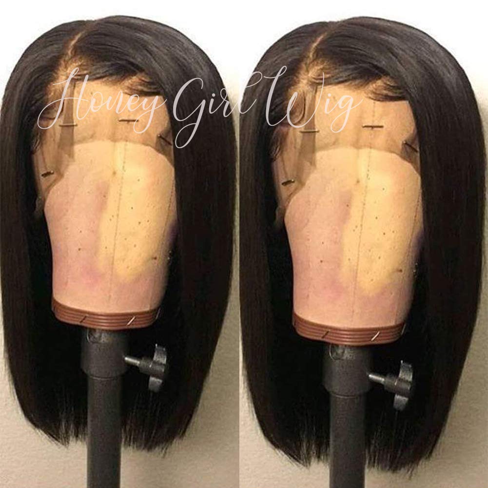 10A Brazilian Virgin Human Hair Lace Front Wig - Small Cap Short Bob Straight Wig with Baby Hair (180% Density, 10 Inch) for Black Women | Perfect for Daily Wear, Cosplay & Special Occasions