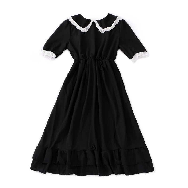 Autumn Black Kawaii Lolita Style Dress - Mori Girl Fairy Cute Lolita Peter Pan Collar Puff Sleeve Dress for Women | Gothic Fashion, Cosplay, Tea Party Outfit