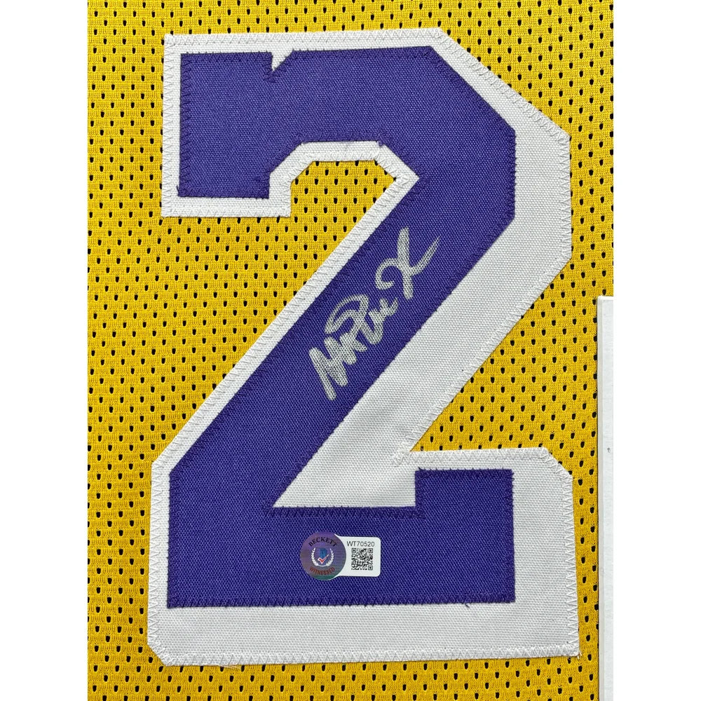 Magic Johnson Autographed Los Angeles Lakers Jersey - Framed NBA Memorabilia with BAS Beckett COA - Perfect for Sports Collectors, Man Cave Decor & Lakers Fan Gifts