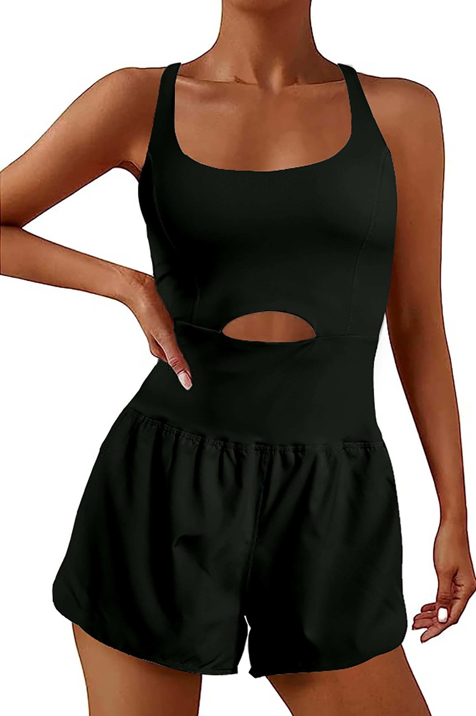 YOAKUKA Women's Workout Rompers with Padded Bra - Running, Tennis, Gym Jumpsuits for Women - Comfortable Exercise Outfits for Yoga, Fitness & Activewear