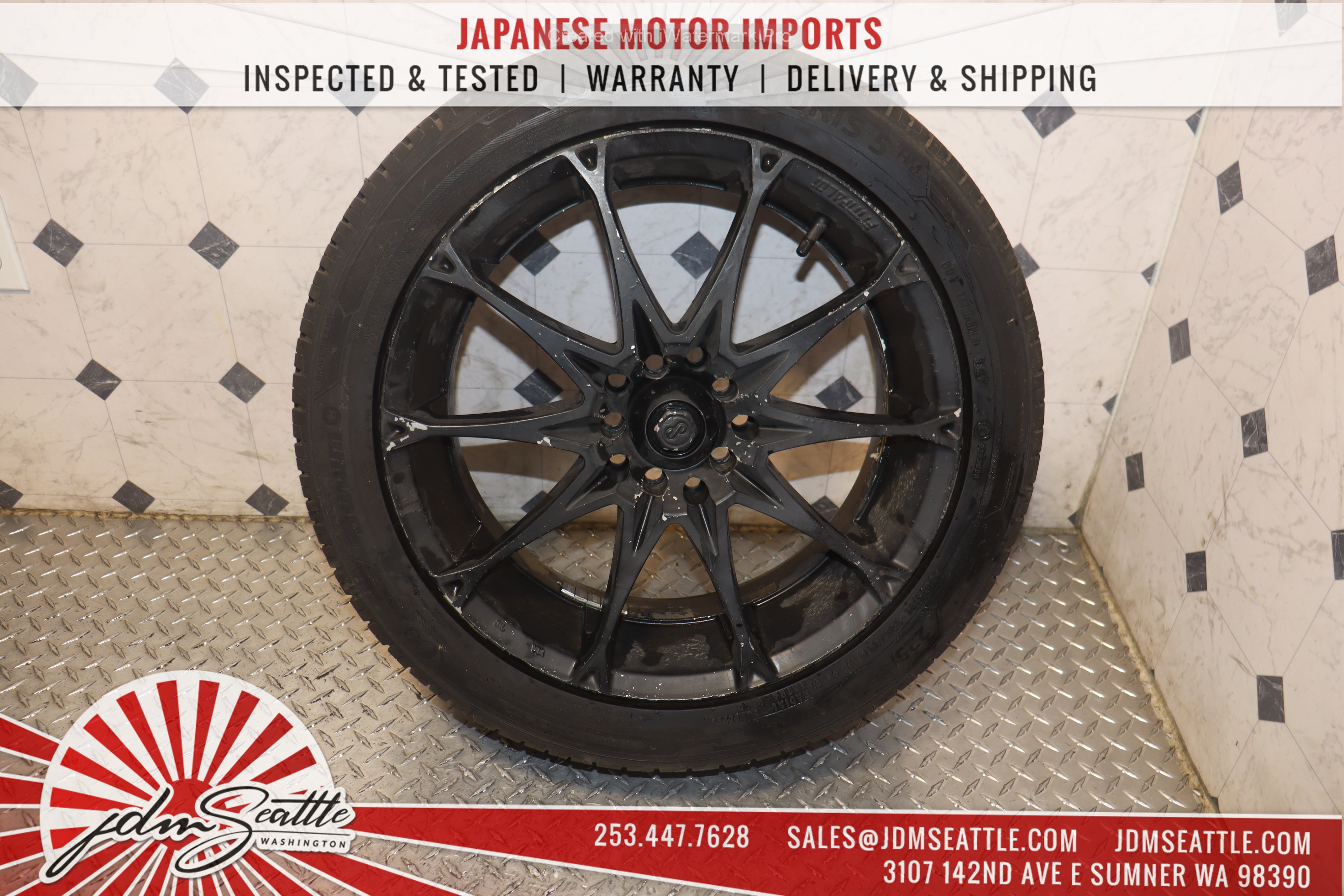 ENKEI FITTIPALDI FLAME JDM Alloy Wheels - Set of 4 Universal 17x7 +40 Offset Rims with 225/45R17 Tires - Perfect for Honda Civic, Toyota Corolla & Subaru Impreza - Upgrade Your Car's Performance & Style
