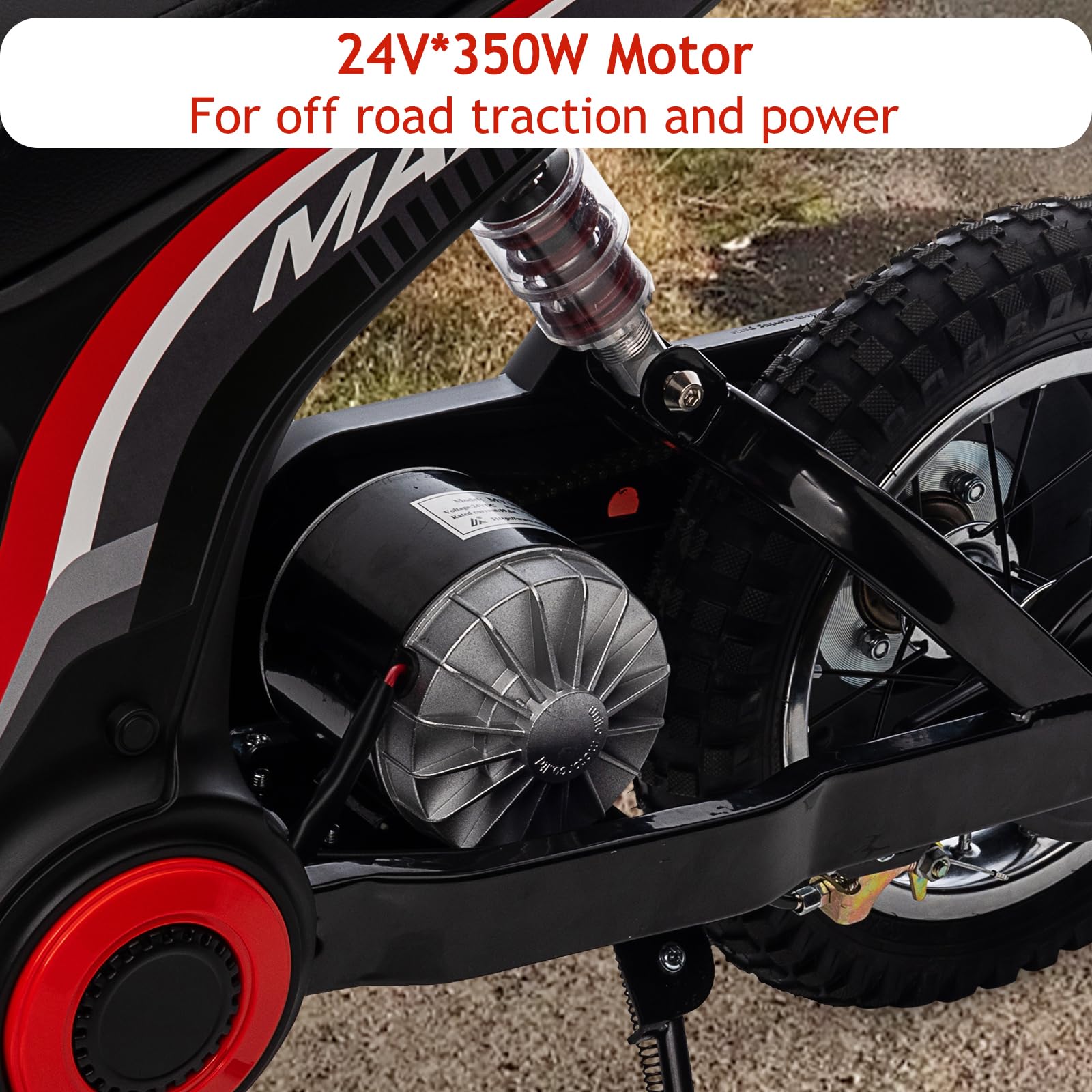 GARVEE 24V 10A 350W Kids Electric Dirt Bike for Ages 5-17 | 14.29 MPH Max Speed | 3-Speed Adjustable | Red Color | Perfect for Off-Road Adventure & Backyard Riding