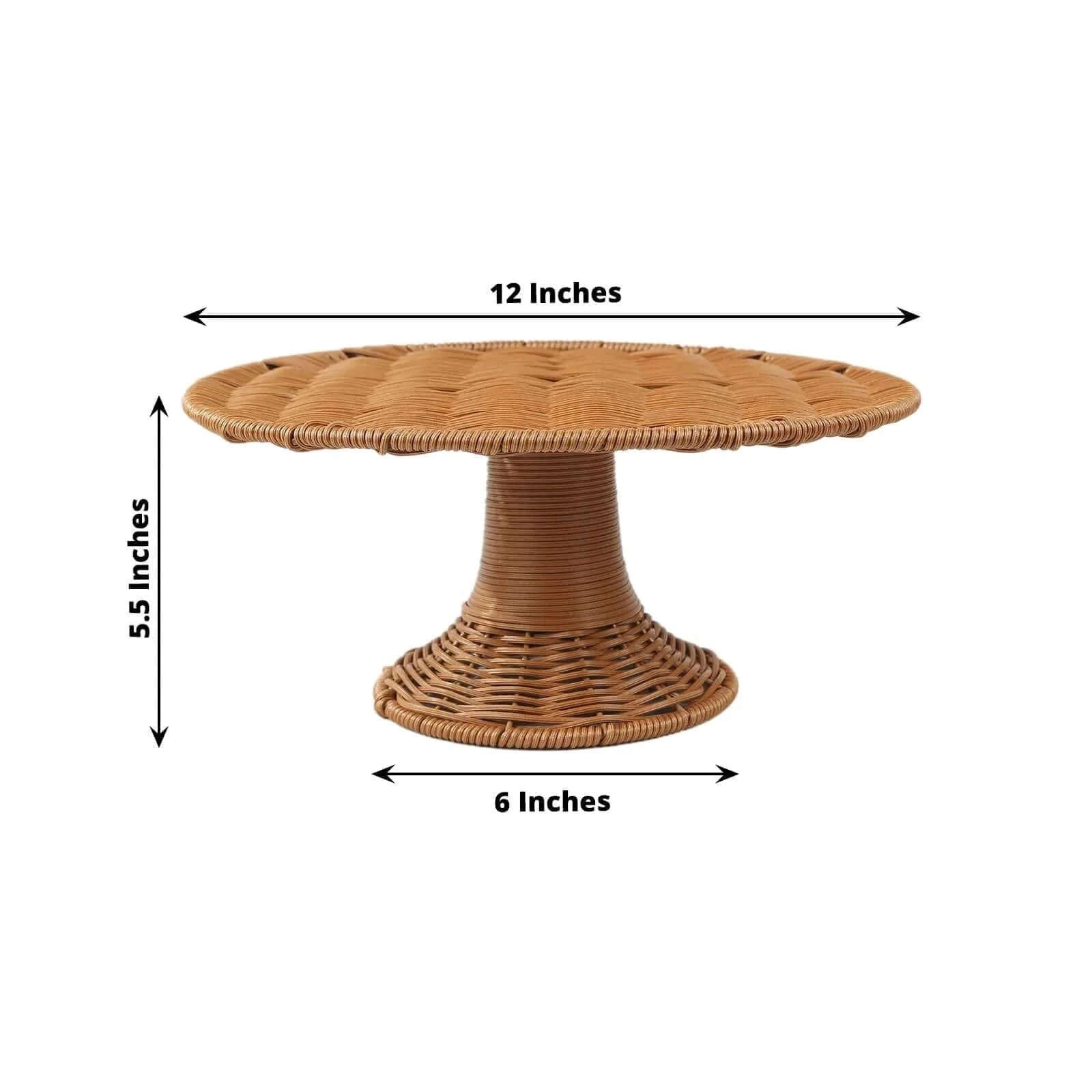 12-Inch Plastic Rattan Wicker Pedestal Cake Stand - Natural Color for Wedding, Birthday Party & Dessert Display