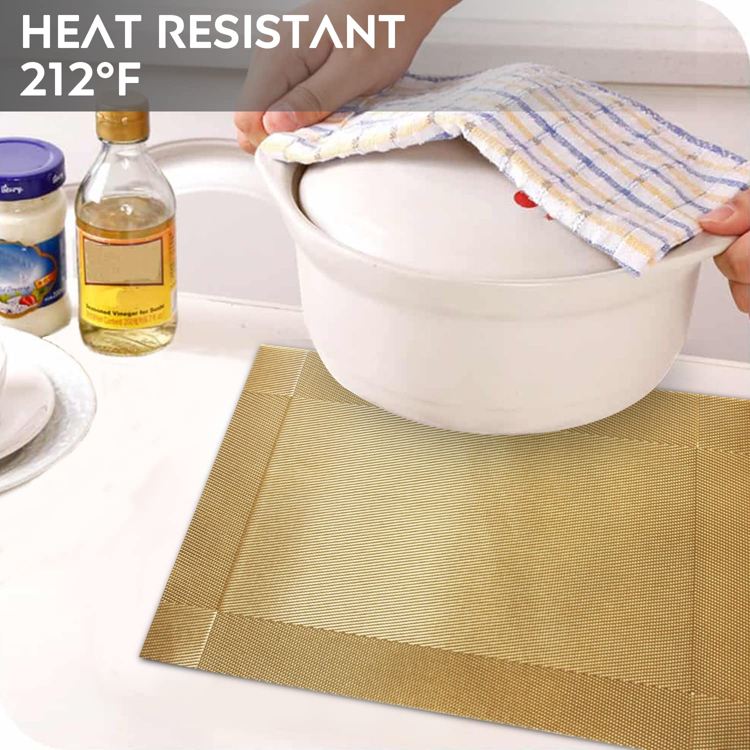 Trophable Placemats Set of 6 - Heat Resistant Woven PVC Table Mats, Non-Slip & Stain Resistant Vinyl Placemats for Kitchen & Dining - Washable & Easy to Clean - Perfect for Everyday Meals, Dinner Parties & Holiday Gatherings