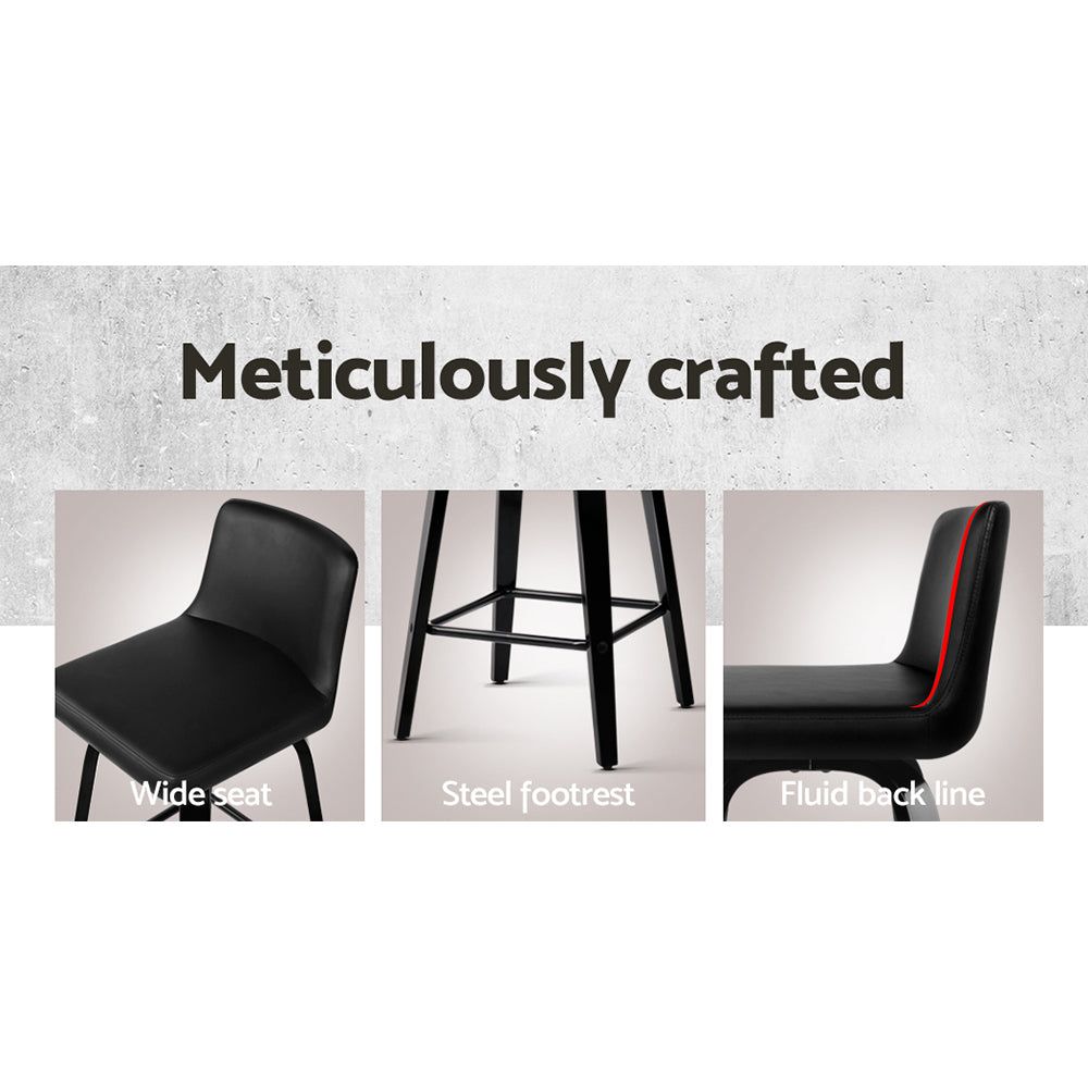 4 Bar Stools for Kitchen Counter - Swivel Leather Bar Stools with Wooden Frame - Perfect for Dining, Breakfast Nook & Home Bar Decor