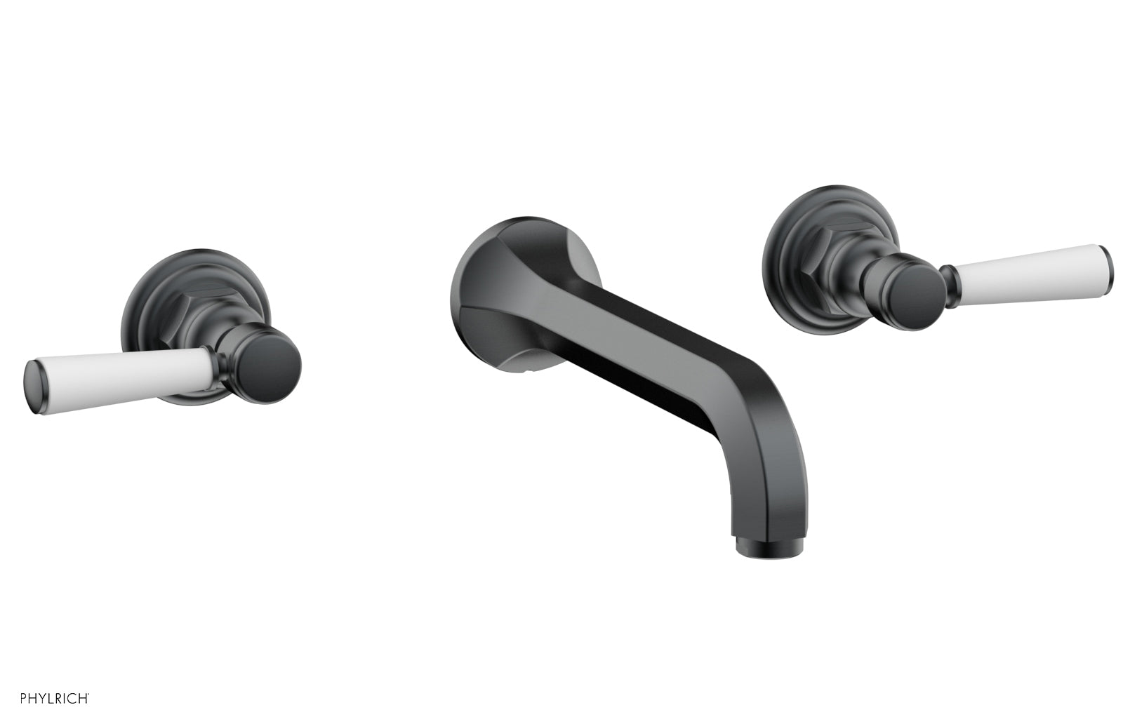 HEX TRADITIONAL Wall Mount Bathroom Faucet Set - Satin White Lever Handles, 500 12 - Perfect for Modern Bathroom & Powder Room Renovations