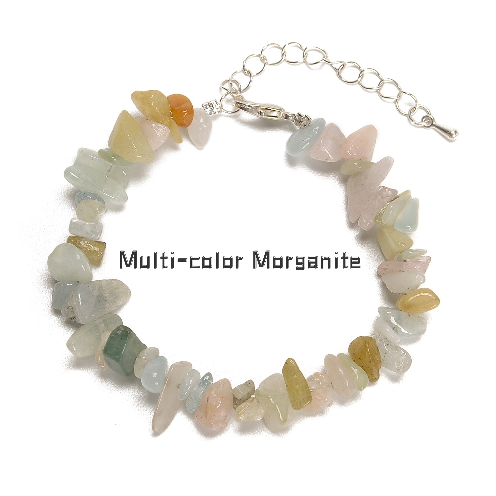 03 Mixed Gemstone Chips Bracelet - Silver Plated Clasp, 5-8mm Beads, 7