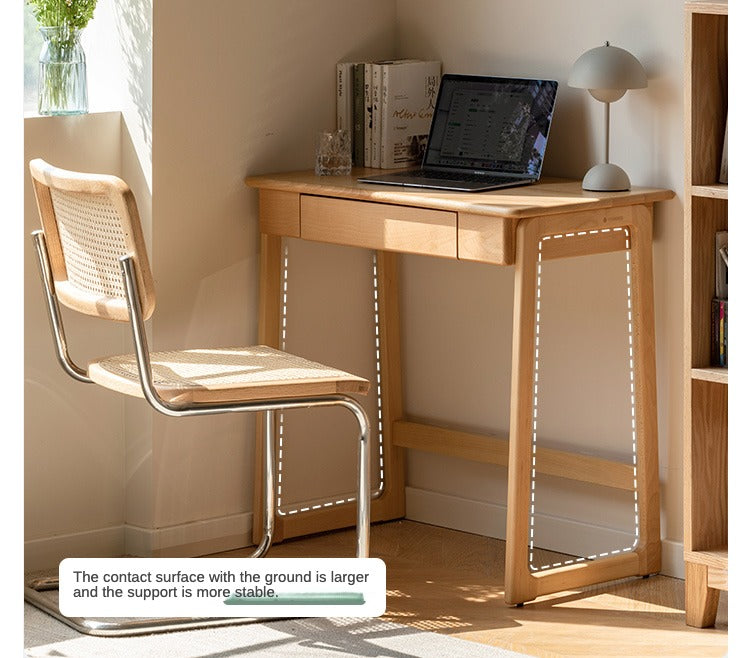 Solid Beech Wood Small Desk - Compact & Sturdy Home Office Desk for Study, Work, or Dorm Room - Perfect Workspace Solution for Small Spaces