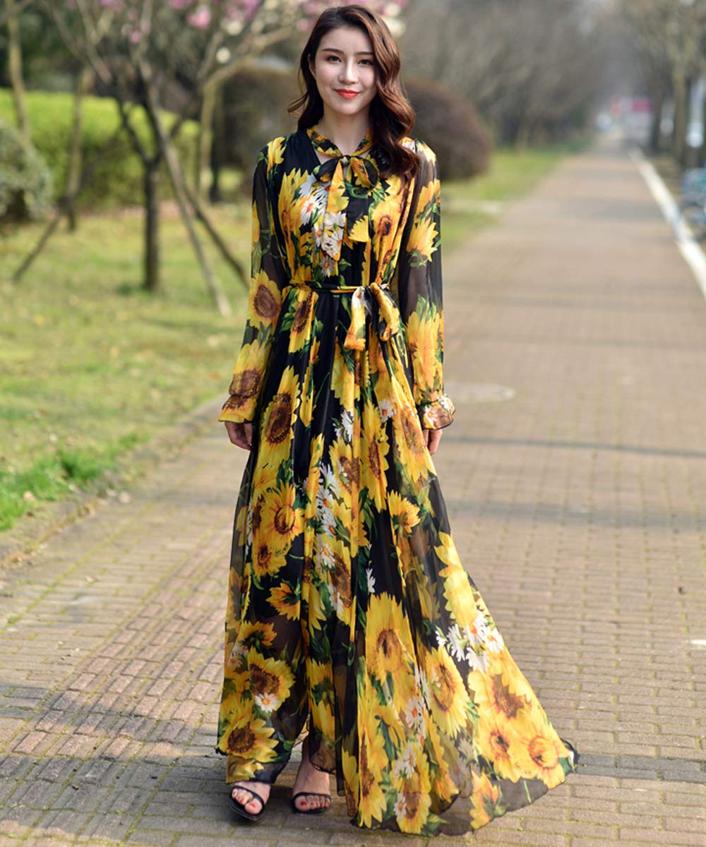 MedeShe Women's Floral Chiffon Maxi Dress - Elegant Beach Bridesmaid & Holiday Sundress for Summer Vacations, Parties & Outdoor Events