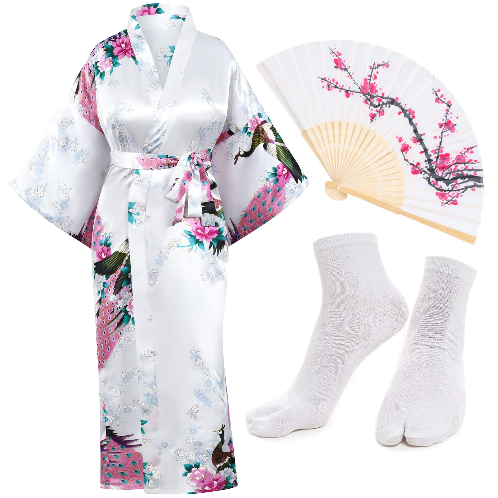 Elegant Peacock Print Satin Kimono Cardigan - Lightweight Jacket Coat for Women | Perfect for Loungewear, Yoga, Beach Cover-Up & Boho Fashion