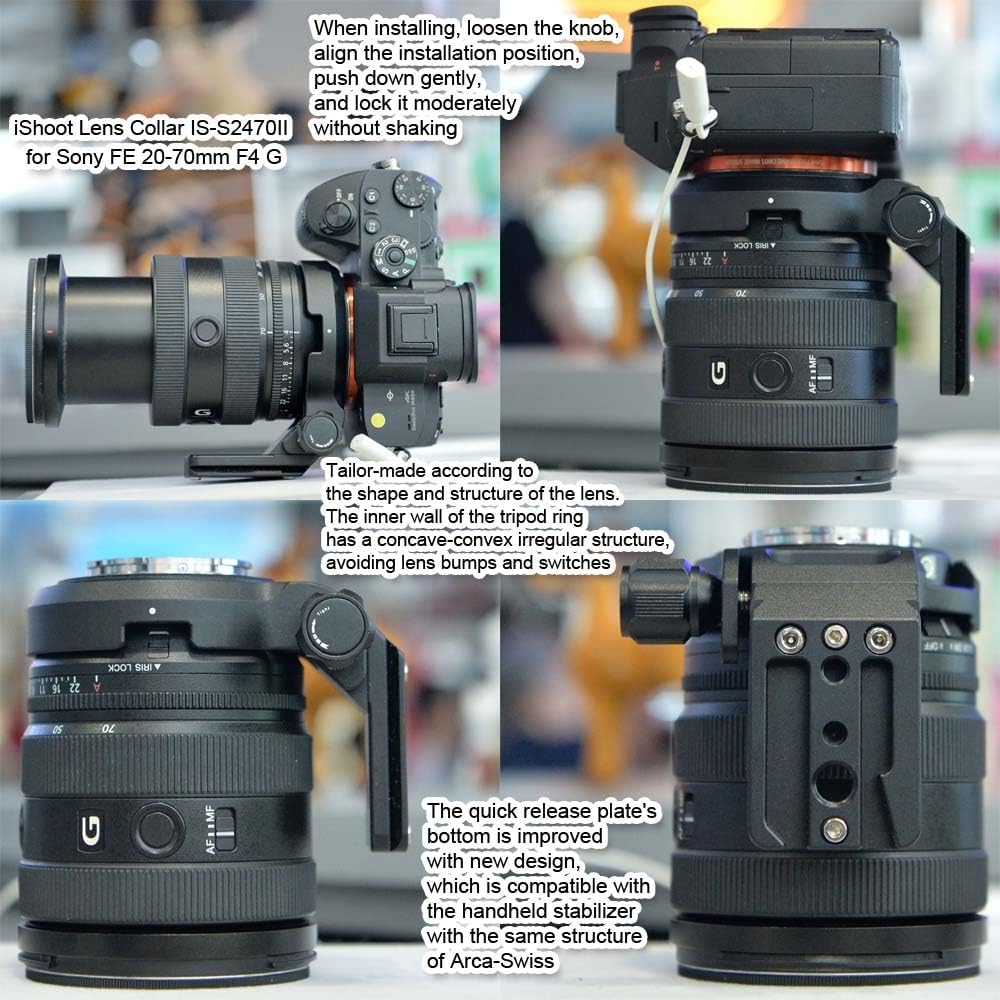 iShoot Tripod Mount Ring Lens Collar for Sony FE 24-70mm f/2.8 GM II, 16-35mm F2.8 GM II & 20-70mm F4 G Lenses - Arca-Swiss Quick Release Plate Compatible with Tripod Heads - Perfect for Landscape, Portrait & Travel Photography