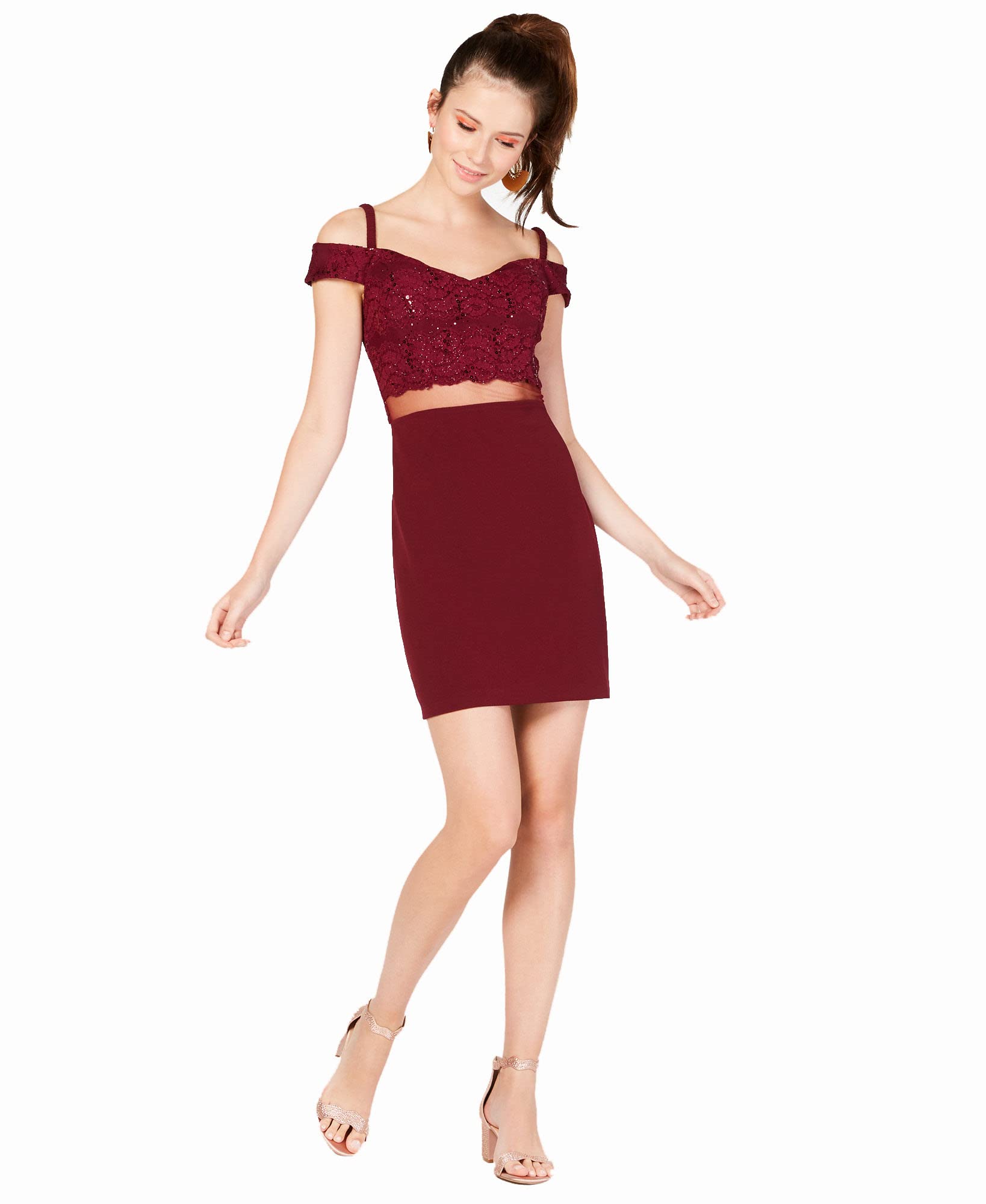 Elegant Red Lace Overlay Glitter Cocktail Dress for Women - Size 13 | Perfect for Evening Parties, Prom, and Special Occasions