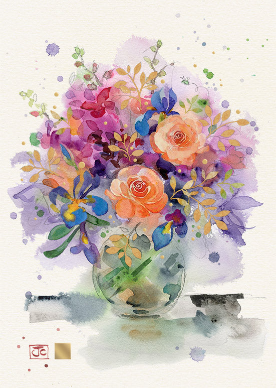 Bug Art Greeting Card with Orange Roses - Perfect for Birthdays, Anniversaries & Special Occasions