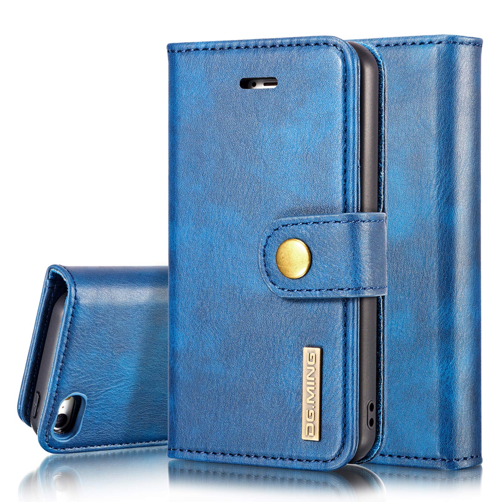 ZORSOME DG.MING Genuine Leather Wallet Case for iPhone SE 2020 (2nd Generation) - Detachable 2-in-1 Magnetic Phone Cover with Card Slots & Pouch Shell in Blue | Perfect for Business, Travel & Everyday Use