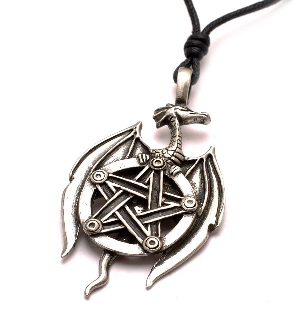Silver Pewter Dragon Pentagram Charm Necklace Pendant - Gothic Jewelry for Wiccan, Pagan & Fantasy Lovers - Perfect for Rituals, Cosplay & Everyday Wear