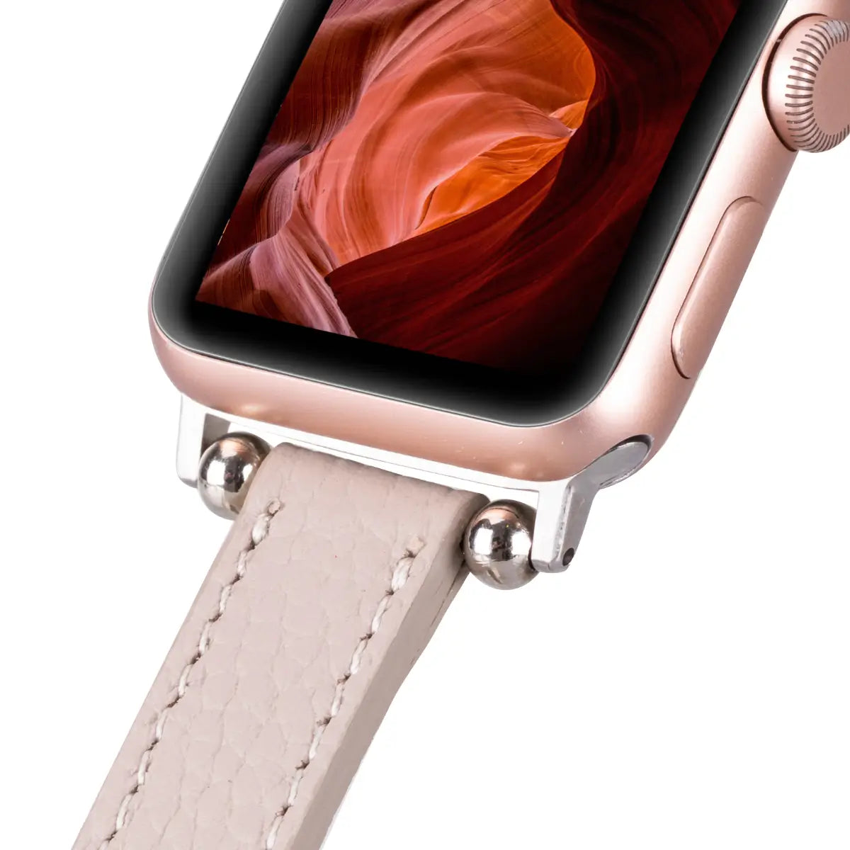 Premium Beige Genuine Leather Ultra Slim Apple Watch Band - Stylish & Comfortable for Everyday Wear, Workouts & Fashion Accessories