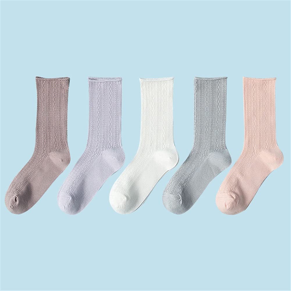ADKHF Women's Lightweight Breathable Cool Down Socks - 5 Pairs Mid-Calf Summer Socks (Style Two, One Size) - Perfect for Running, Yoga & Daily Comfort