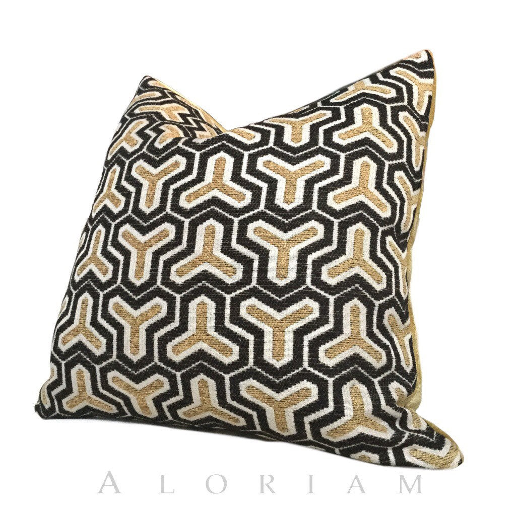 Geometric Pattern Chenille Pillow Cover - Cream Beige Brown Textured Throw Pillow Case for Sofa, Bed, Couch Decor - Home & Living Room Accessories