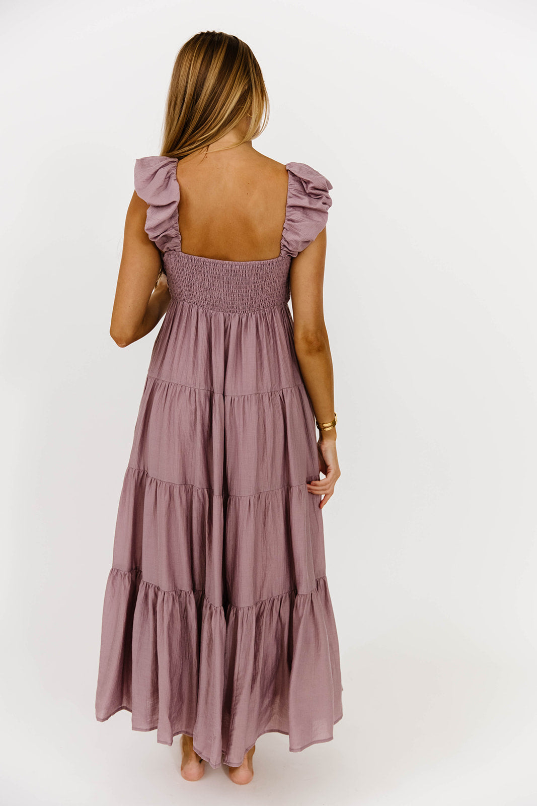 Yvonne Women's Floral Tiered Maxi Dress in Dusty Lavender - Elegant Boho Summer Beach Dress for Vacation, Wedding & Outdoor Events