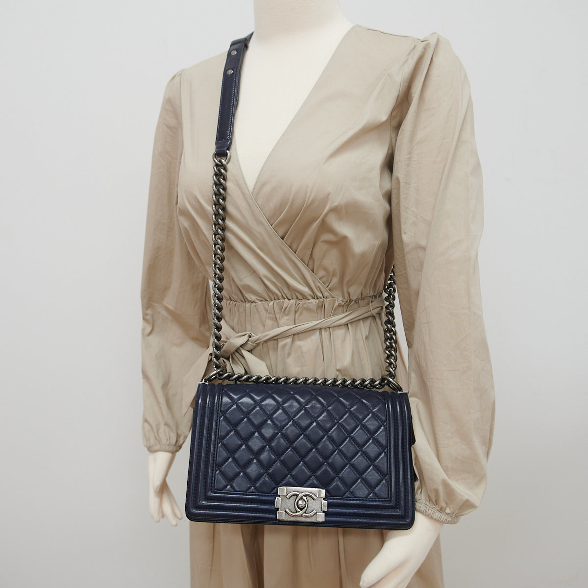 Chanel Boy Old Medium Lambskin Navy Blue Leather Shoulder Bag - Luxury Designer Handbag for Women, Perfect for Date Night & Evening Events