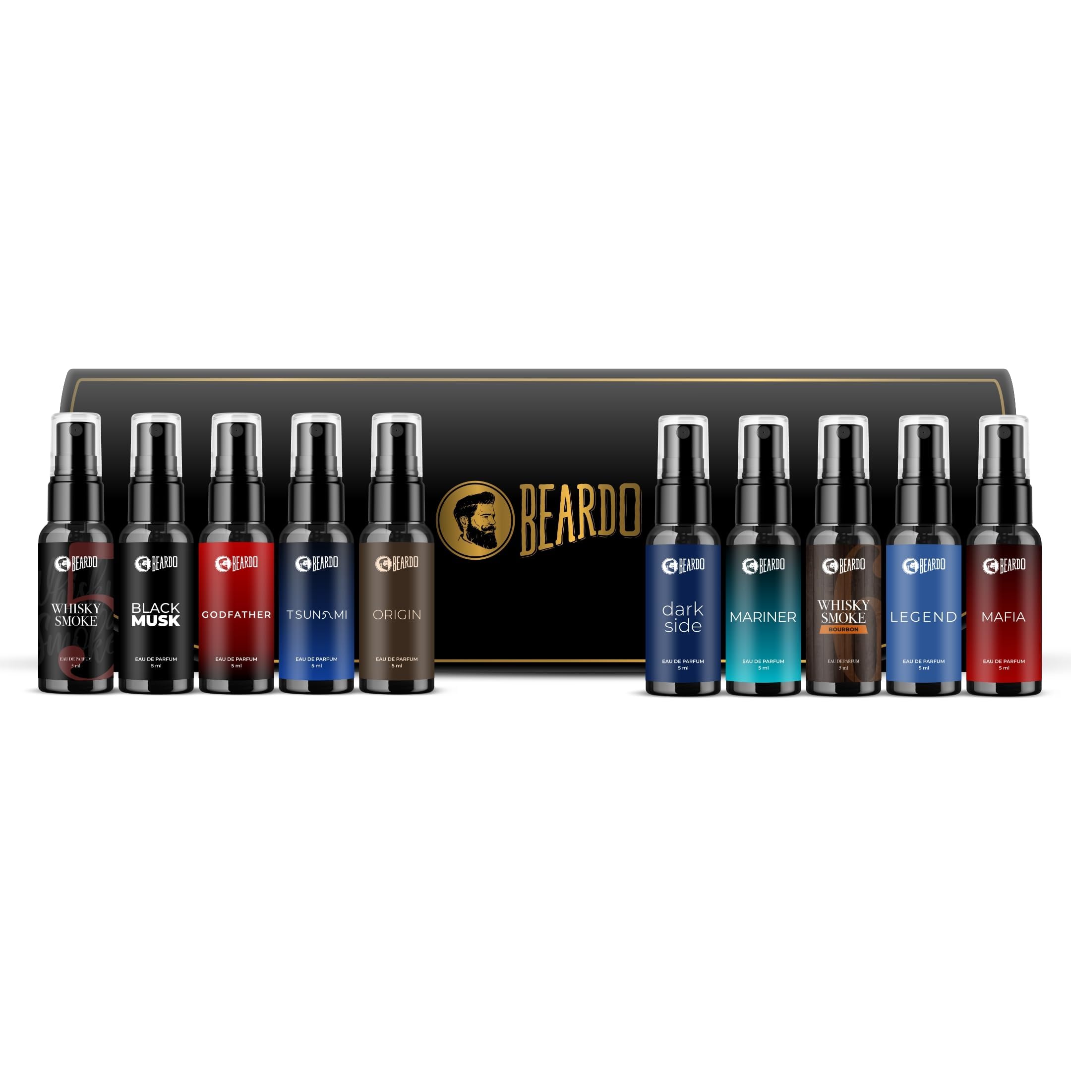 Beardo Mini Perfume Trial Kit - 10 x 5ml Travel Size Fragrances for Men | Best Date Night Cologne Set | Versatile Scent Collection for Work, Gym & Special Occasions | Perfect Gift for Husband, Boyfriend & Men | Compact & TSA-Friendly Perfume Sampler