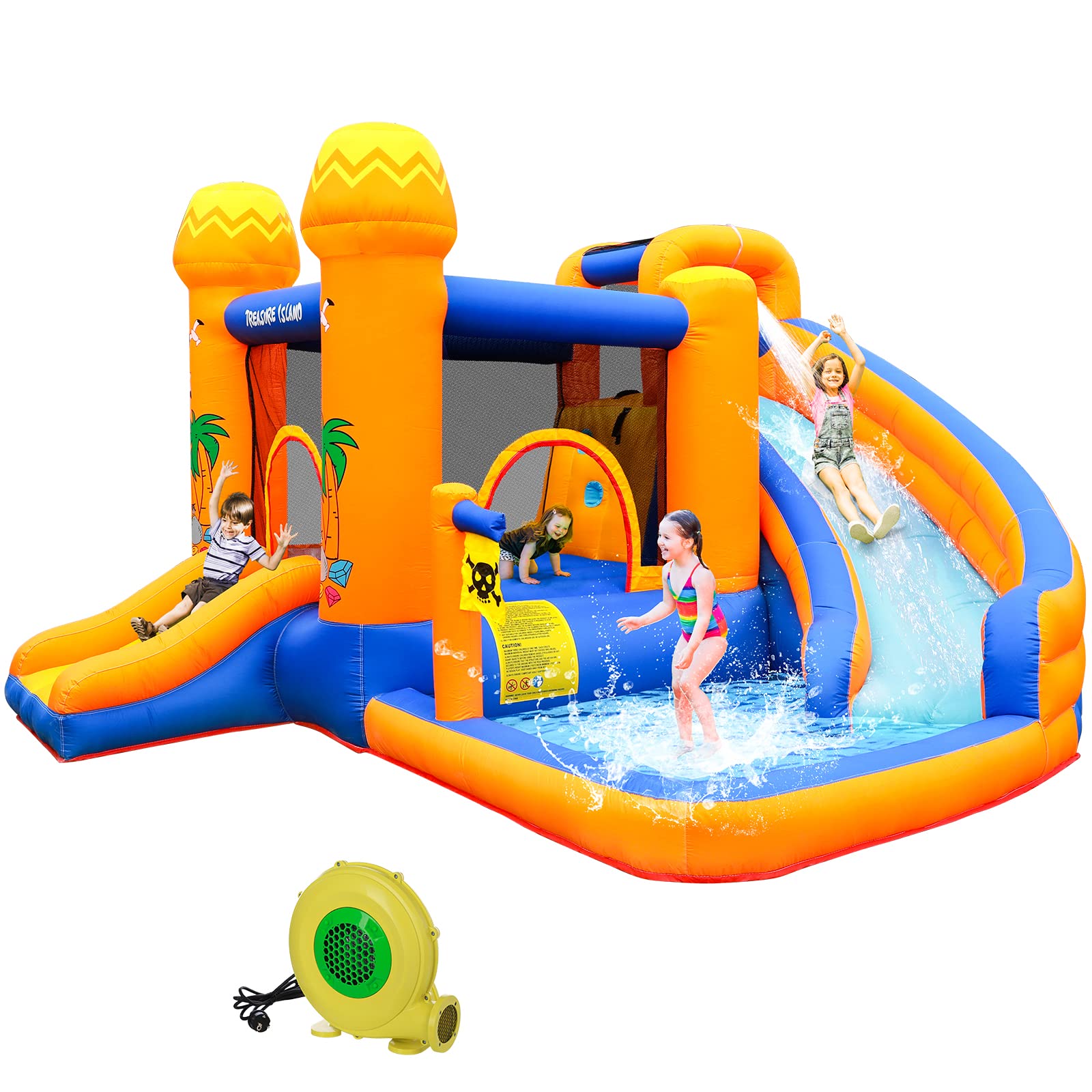 **AOOU Inflatable Kids Water Slide Bounce House - Outdoor Water Park with Blower, Splash Pool, Climbing Wall & Water Cannon - Backyard Playground for Summer Fun, Birthday Parties & Outdoor Activities**