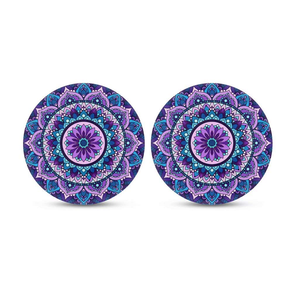 Bohemian Mandala Pattern Car Cup Holder Coaster Set of 2 - Floral Car Coasters for Mugs & Drinks - Non-Slip Car Accessories for Home & Office Decor - Perfect for Road Trips, Commuting & Daily Use