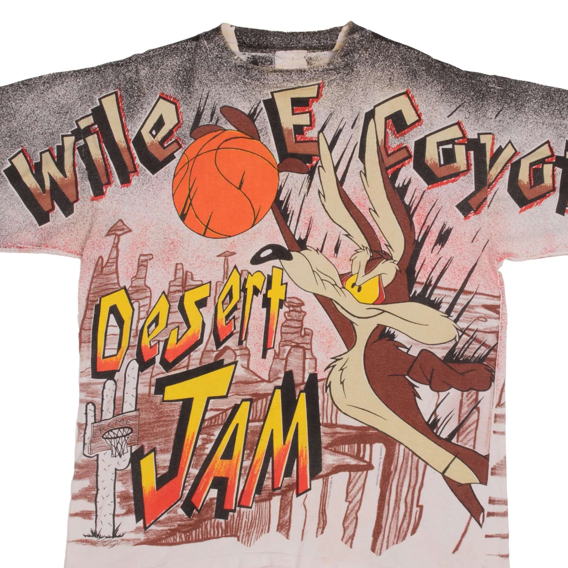 Vintage 1993 Looney Tunes Wile E Coyote All Over Print T-Shirt - Large Size | Retro Cartoon Graphic Tee for Men & Women | Perfect for Casual Wear, Cosplay, and 90s Nostalgia Fans
