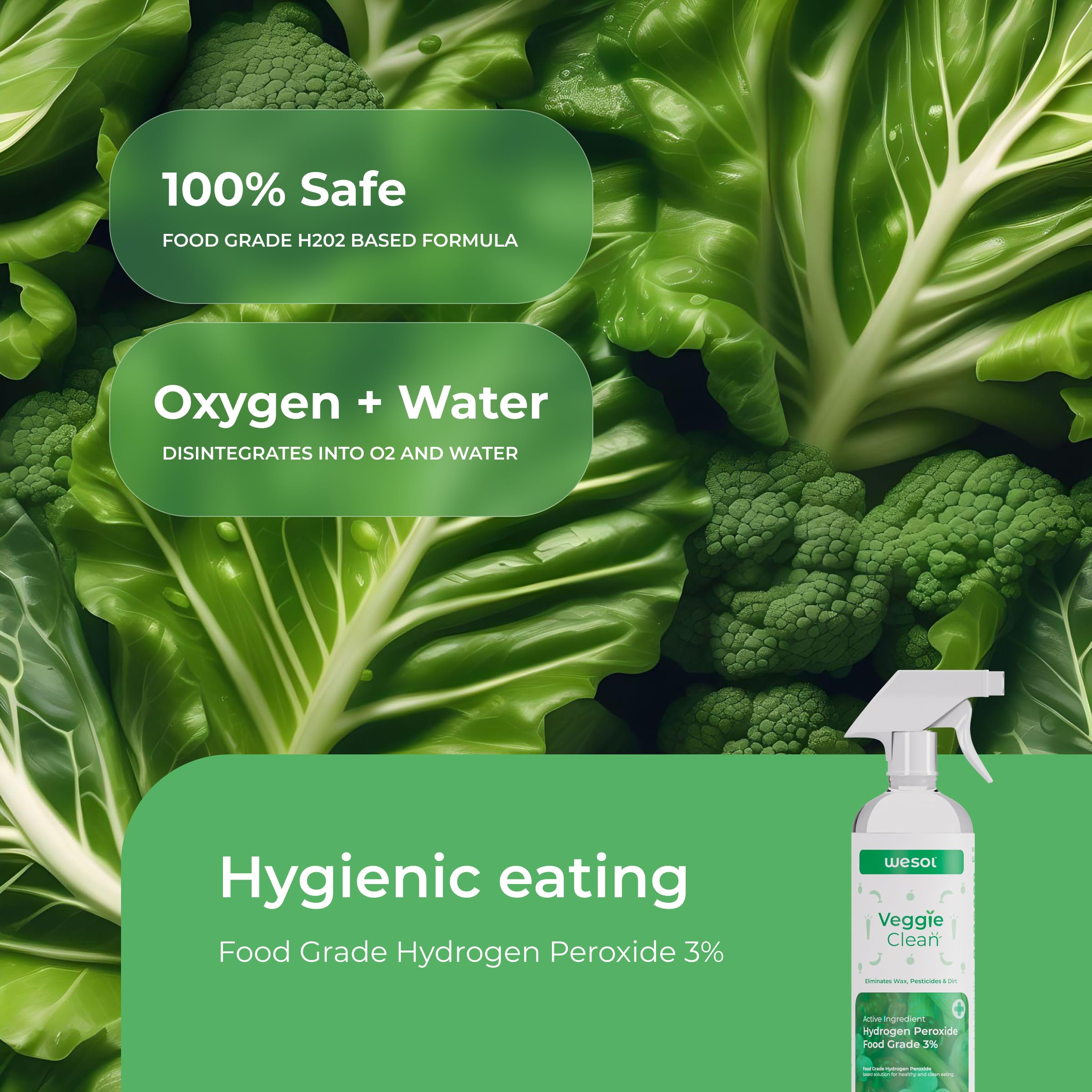**Wesol 500ml Fruit & Vegetable Wash with 3% Food-Grade Hydrogen Peroxide – Removes Pesticides, 99.9% Germs, Wax – Safe for Organic Produce – Perfect for Fresh Salads, Smoothies & Meal Prep**