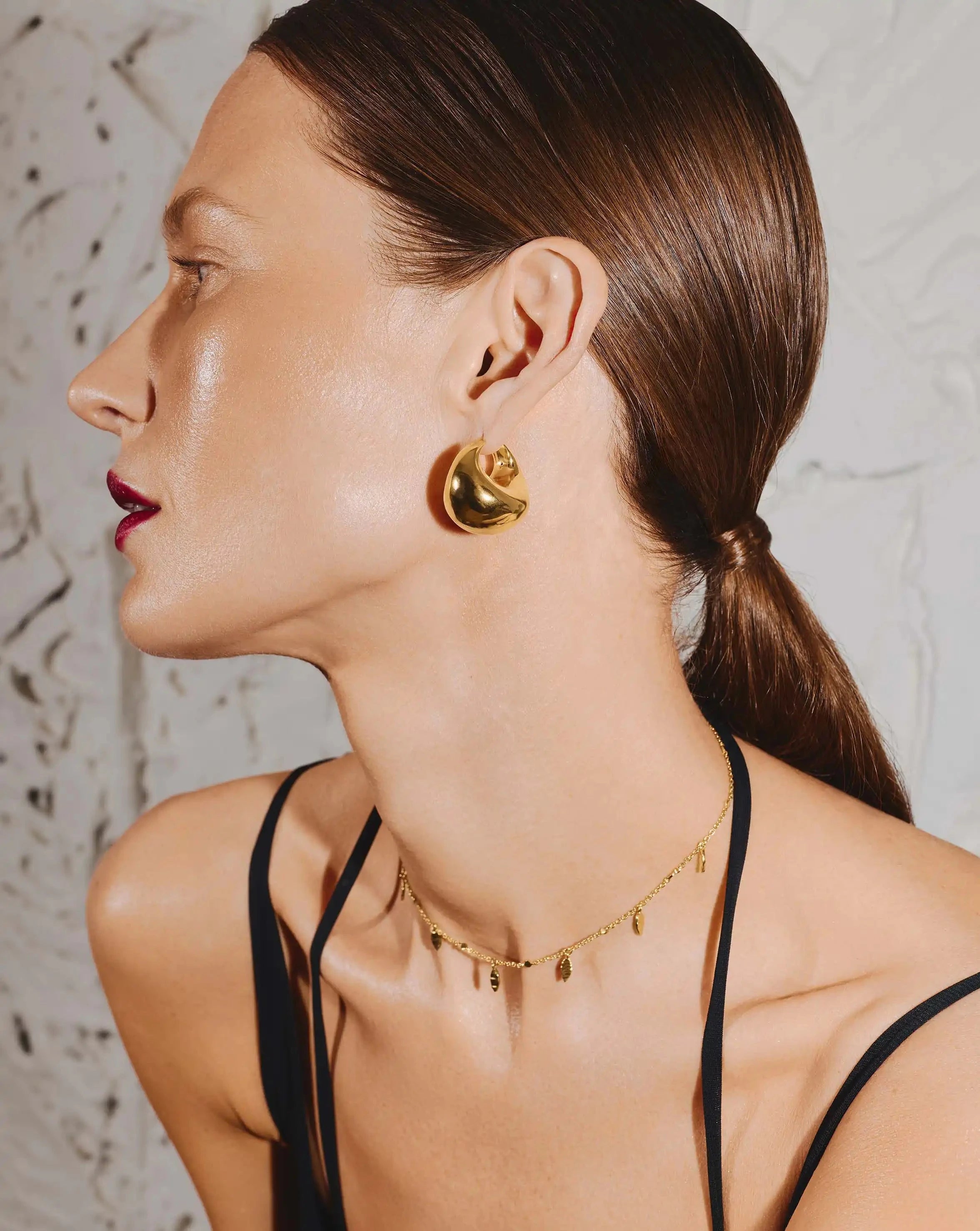Stylish Sculptural Chubby Dome Medium Hoop Earrings - 18k Gold Plated for Women | Trendy Statement Jewelry for Parties, Weddings & Everyday Wear