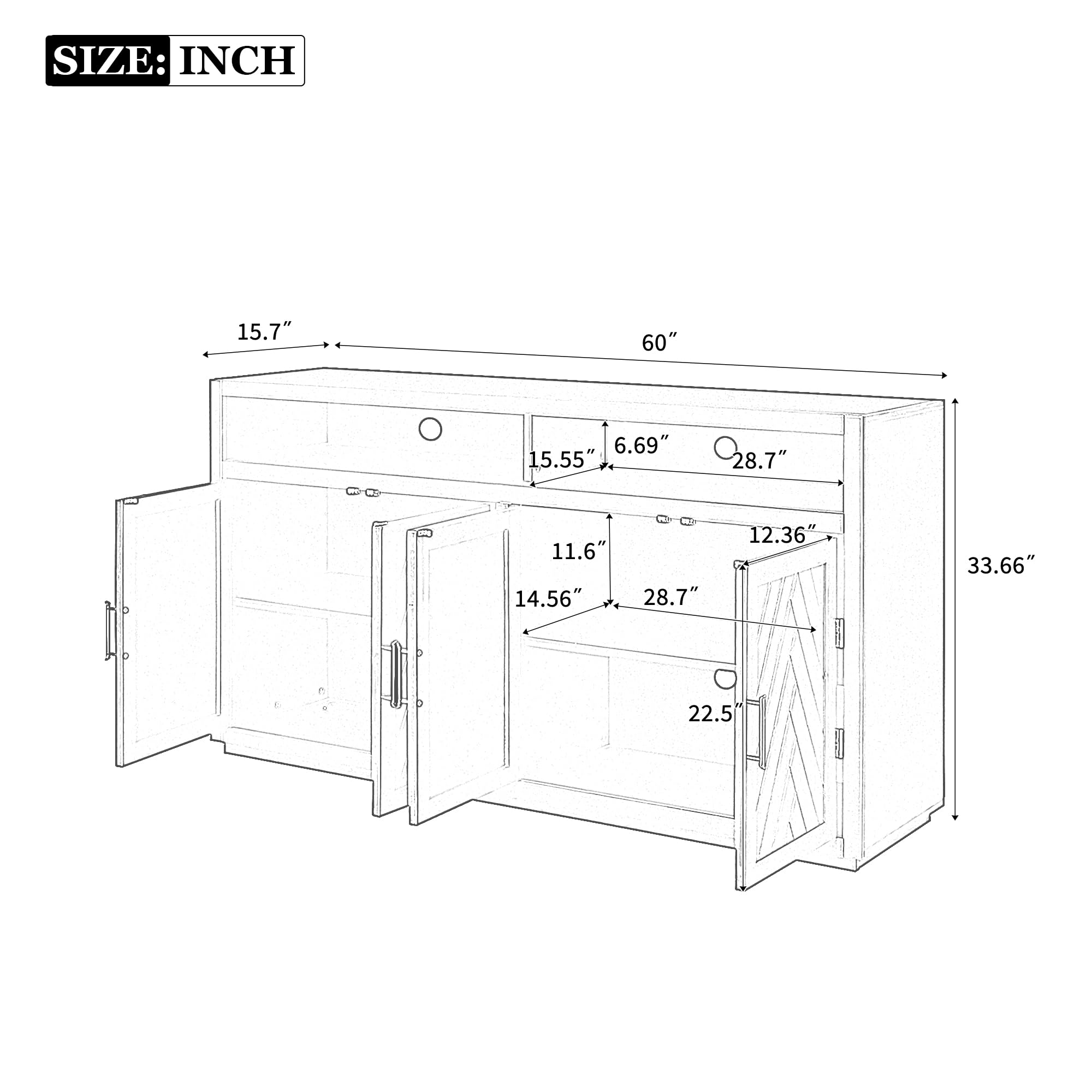 Merax Retro Sideboard Buffet Cabinet - 60